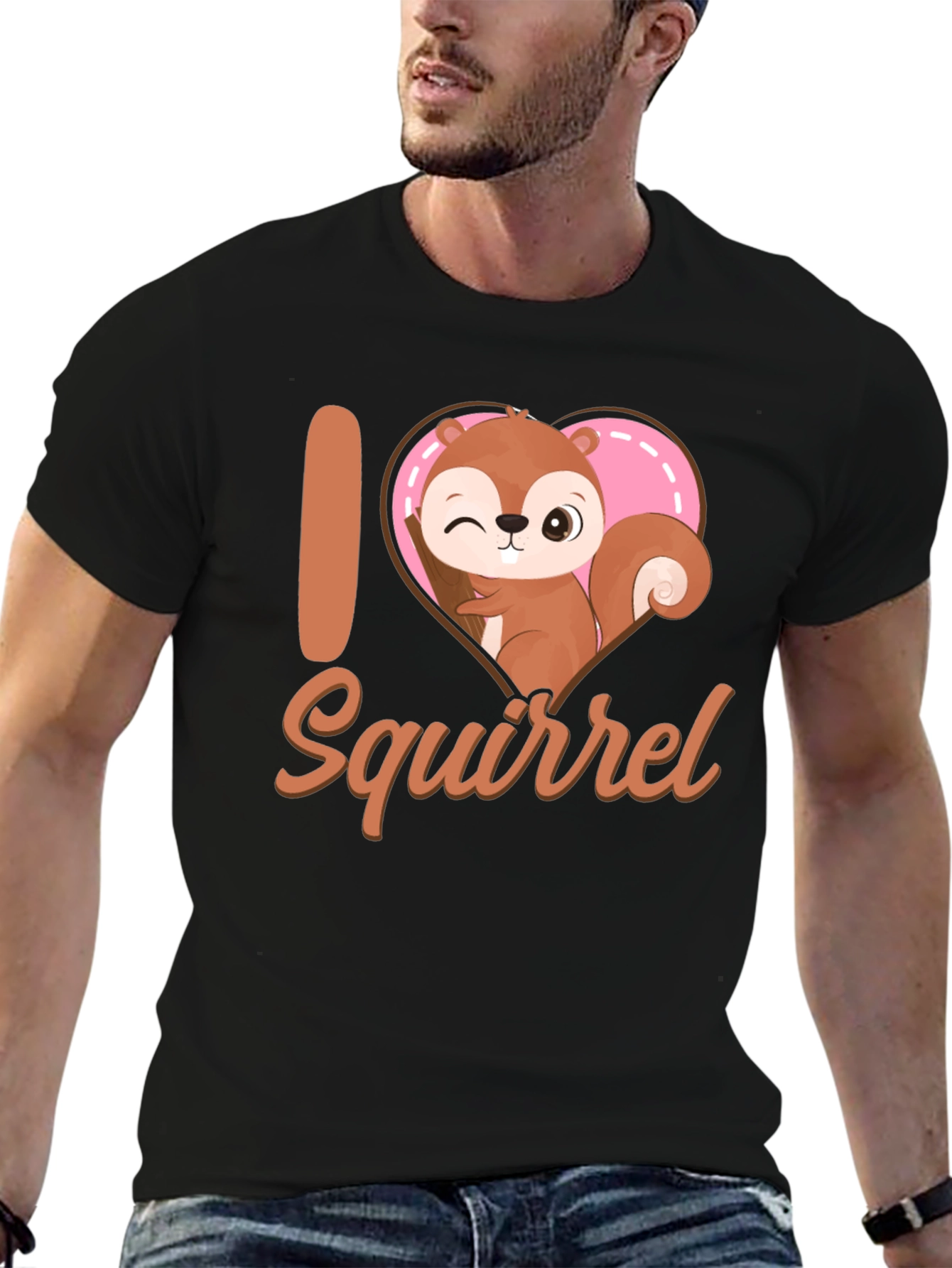 Black I Heart Squirrel T-Shirt Cute Cartoon Tee view 6