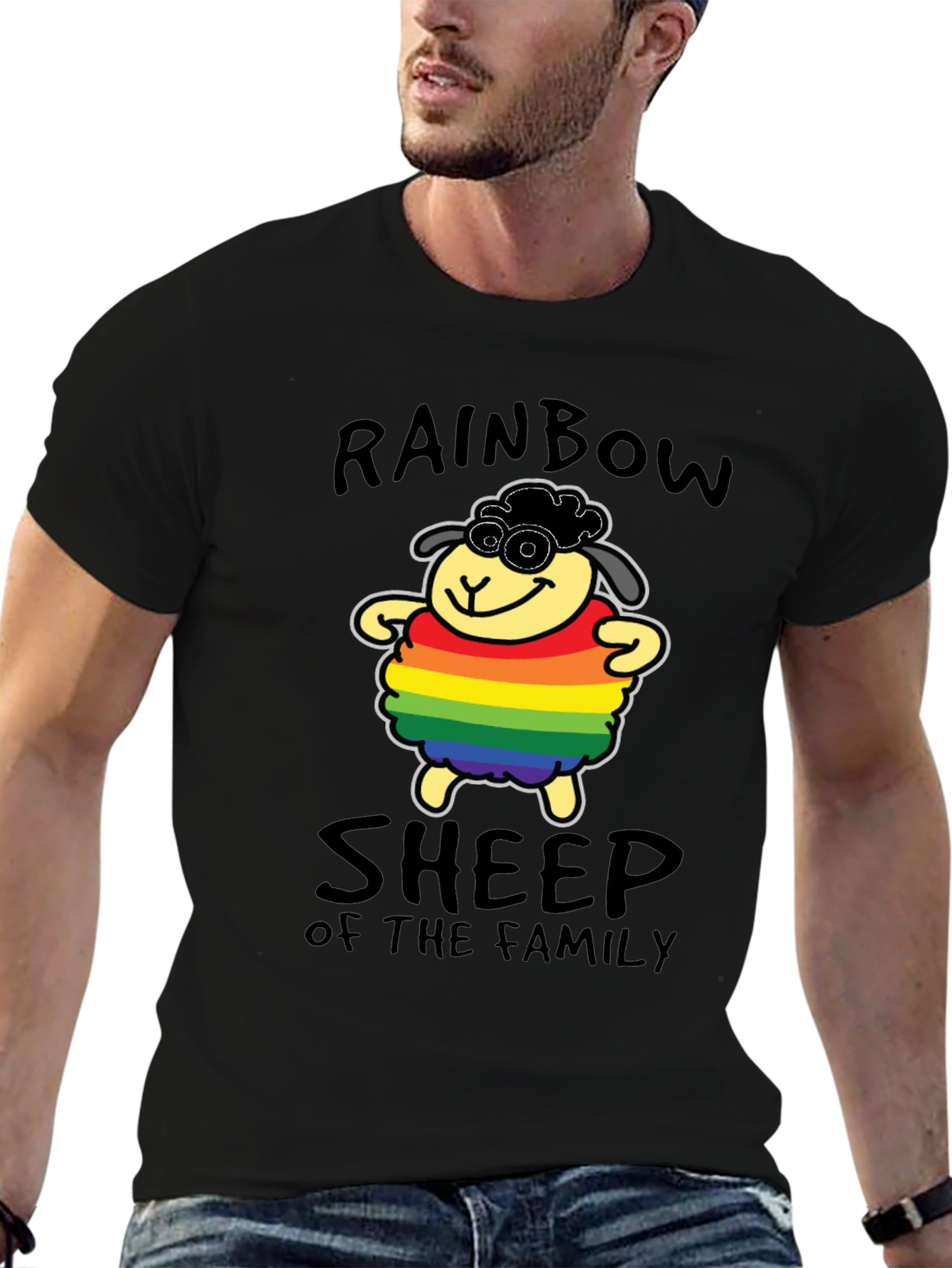Black Rainbow Sheep Pride T-Shirt view 6