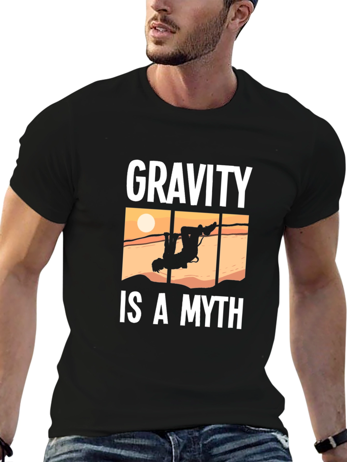 Black Gravity Is A Myth Funny Climbing T-Shirt view 6