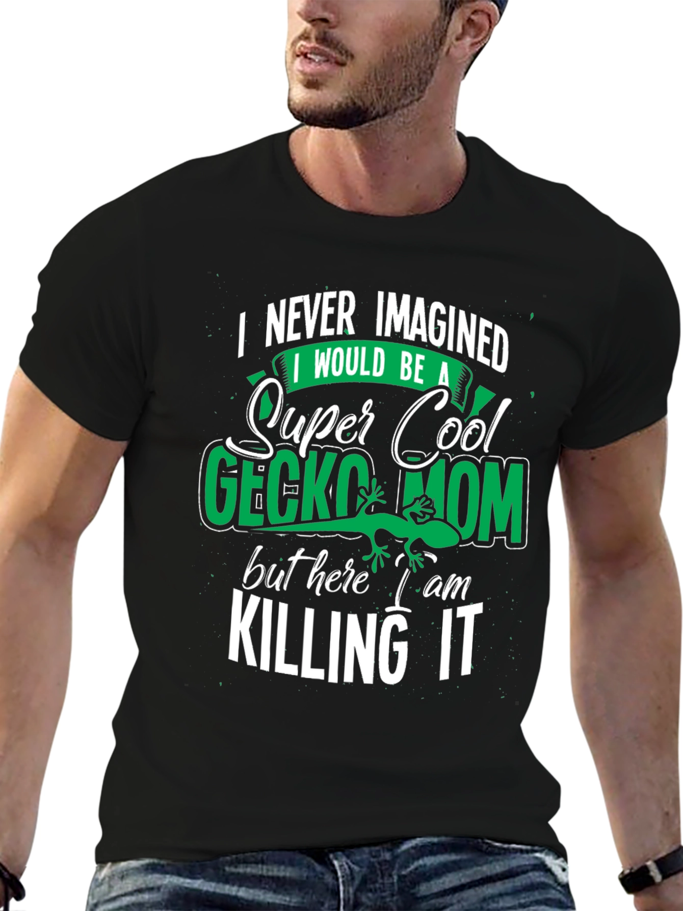 Black Super Cool Gecko Mom Graphic Tee view 6