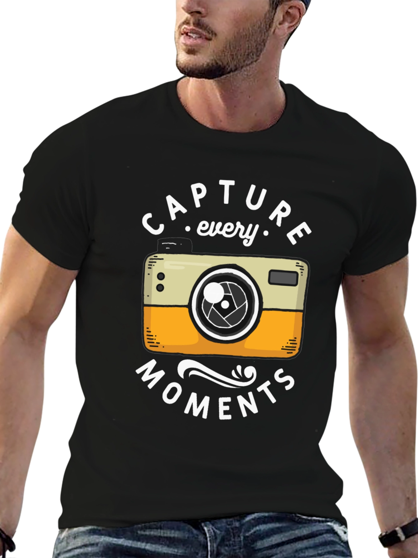 Black Capture Every Moment Camera Graphic T-Shirt view 6