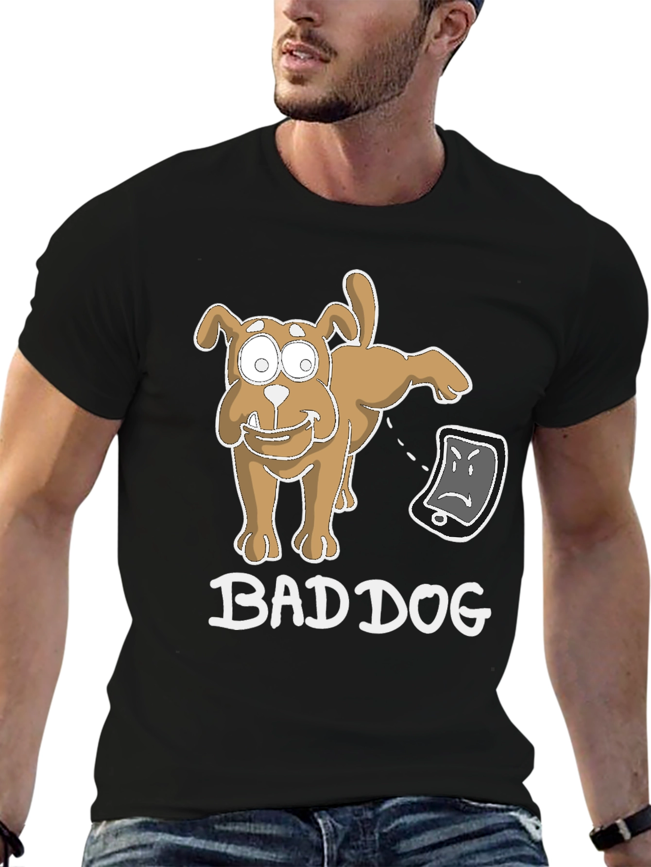 Black Bad Dog Funny T-Shirt view 6