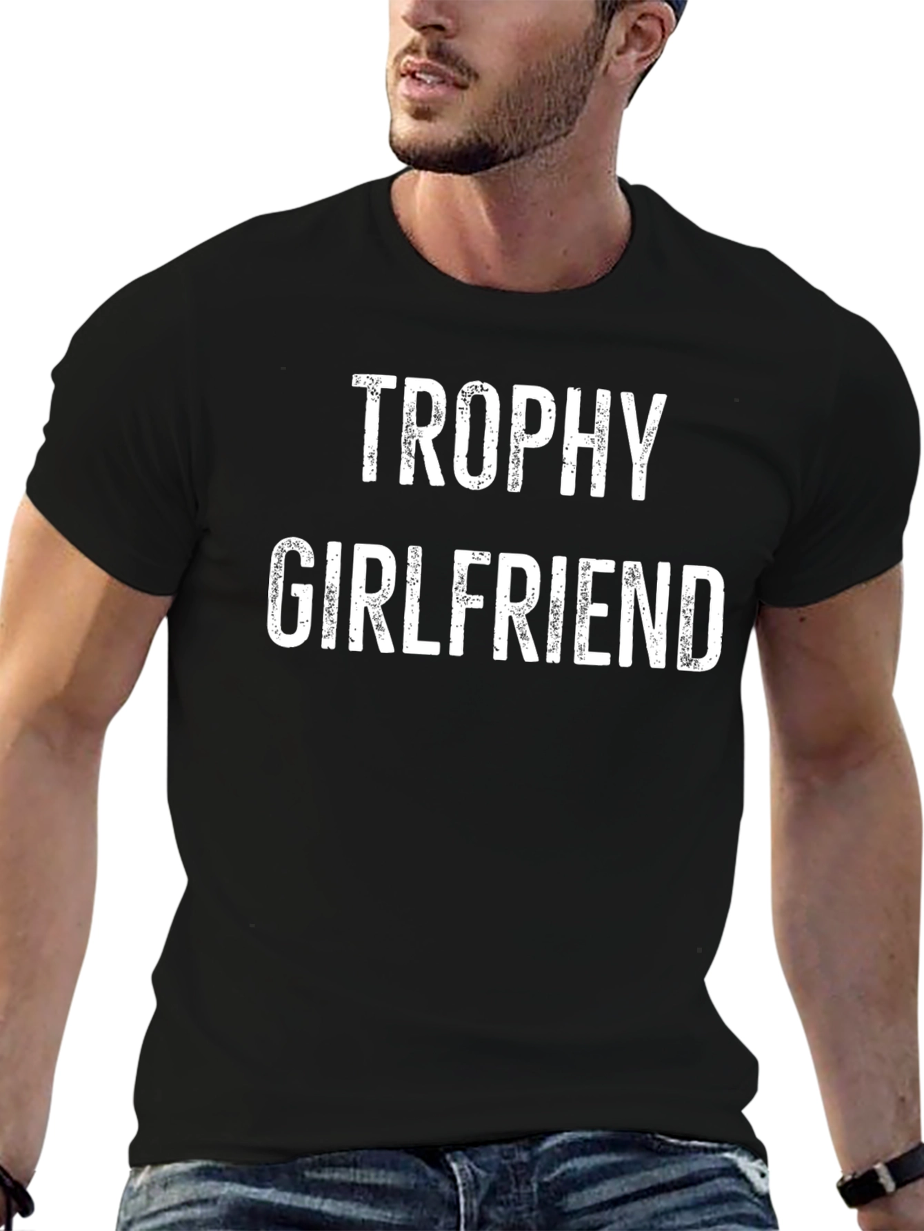 Black Trophy Girlfriend Graphic Tee - Black Cotton T-Shirt view 6