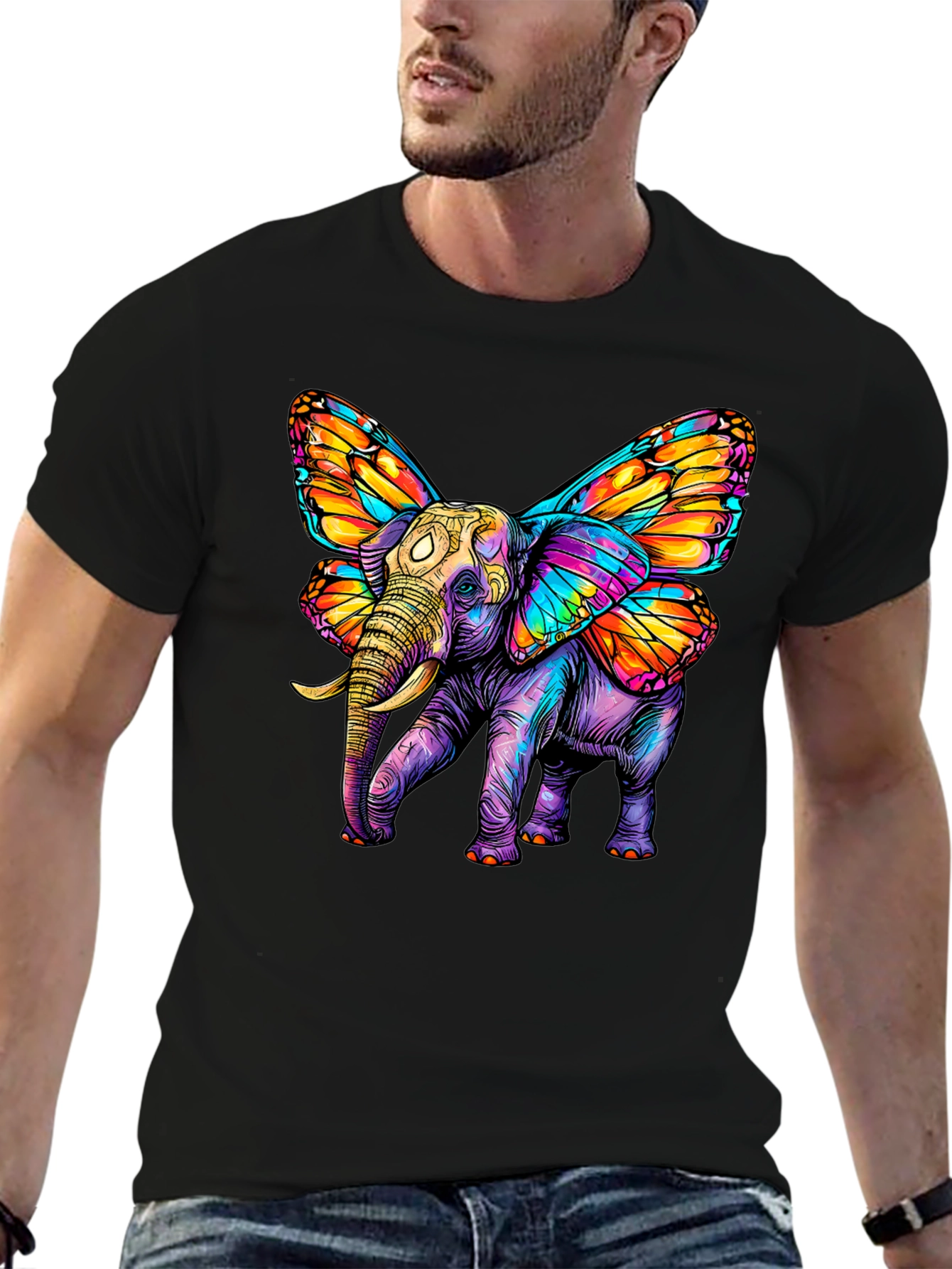 Black Butterfly Winged Elephant Graphic Tee view 6