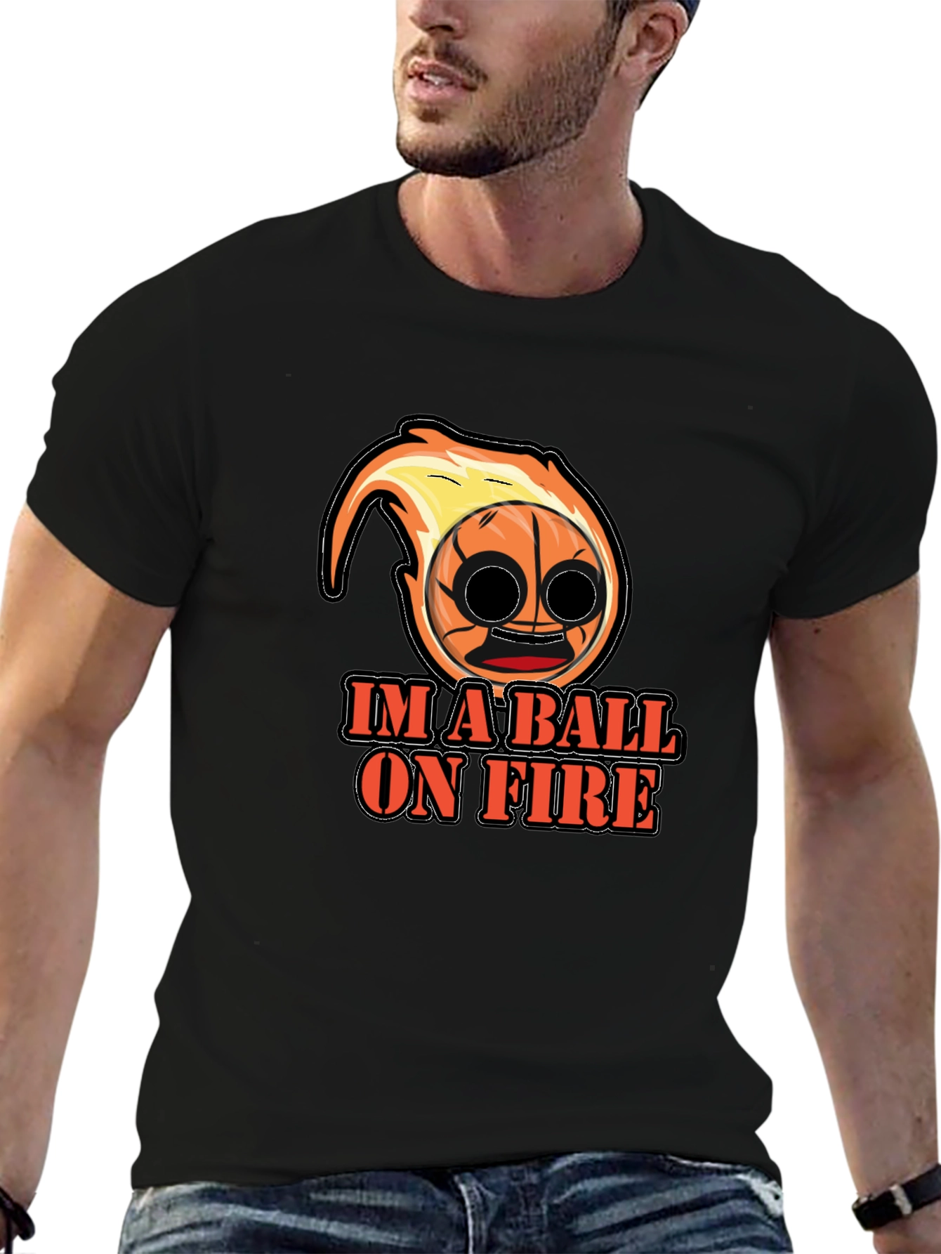 Black Im a Ball On Fire Graphic Tee - Black Cotton Blend view 6