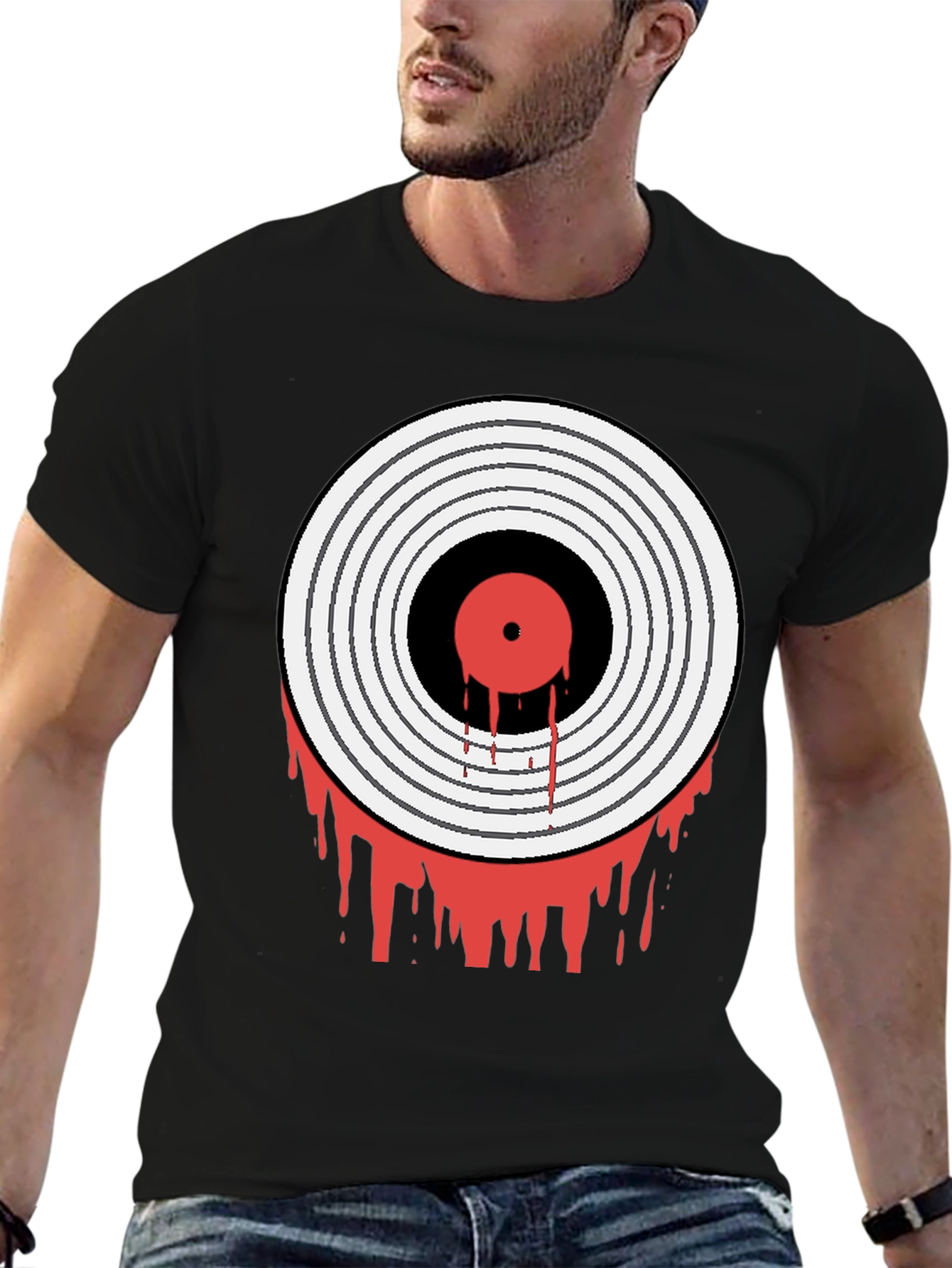 Black Bloody Vinyl Record Graphic Tee - Rock Music Shirt view 6