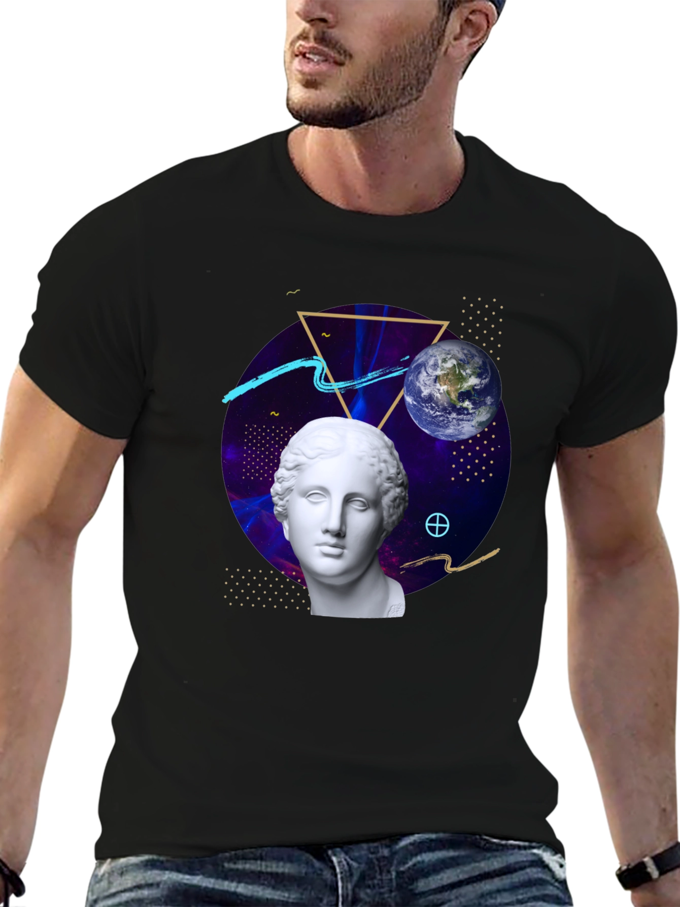 Black Cosmic Bust Tee - Unique Graphic Design T-Shirt view 6