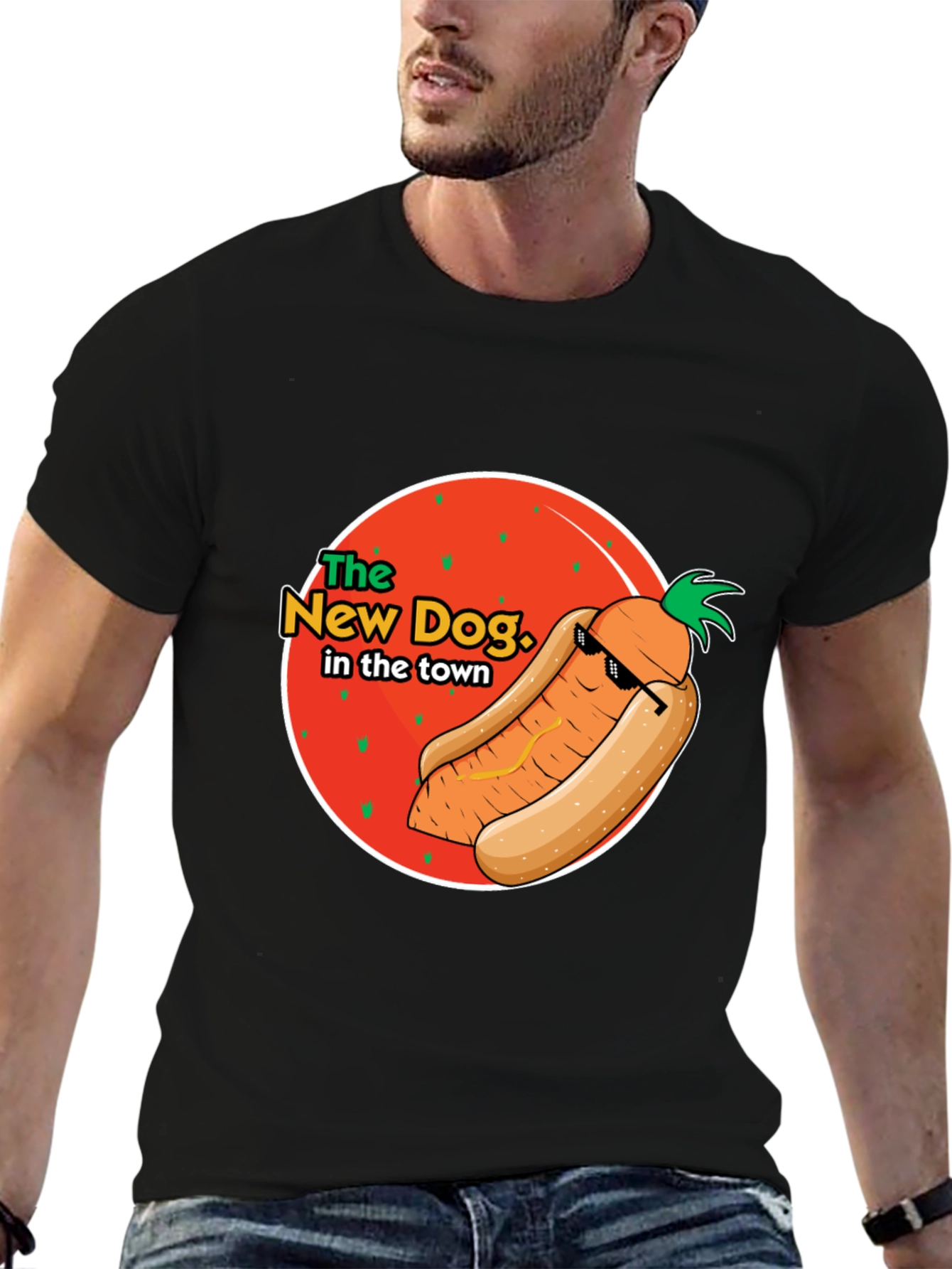 Black The New Dog in Town T-Shirt - Funny Carrot Hot Dog Graphic Tee view 6