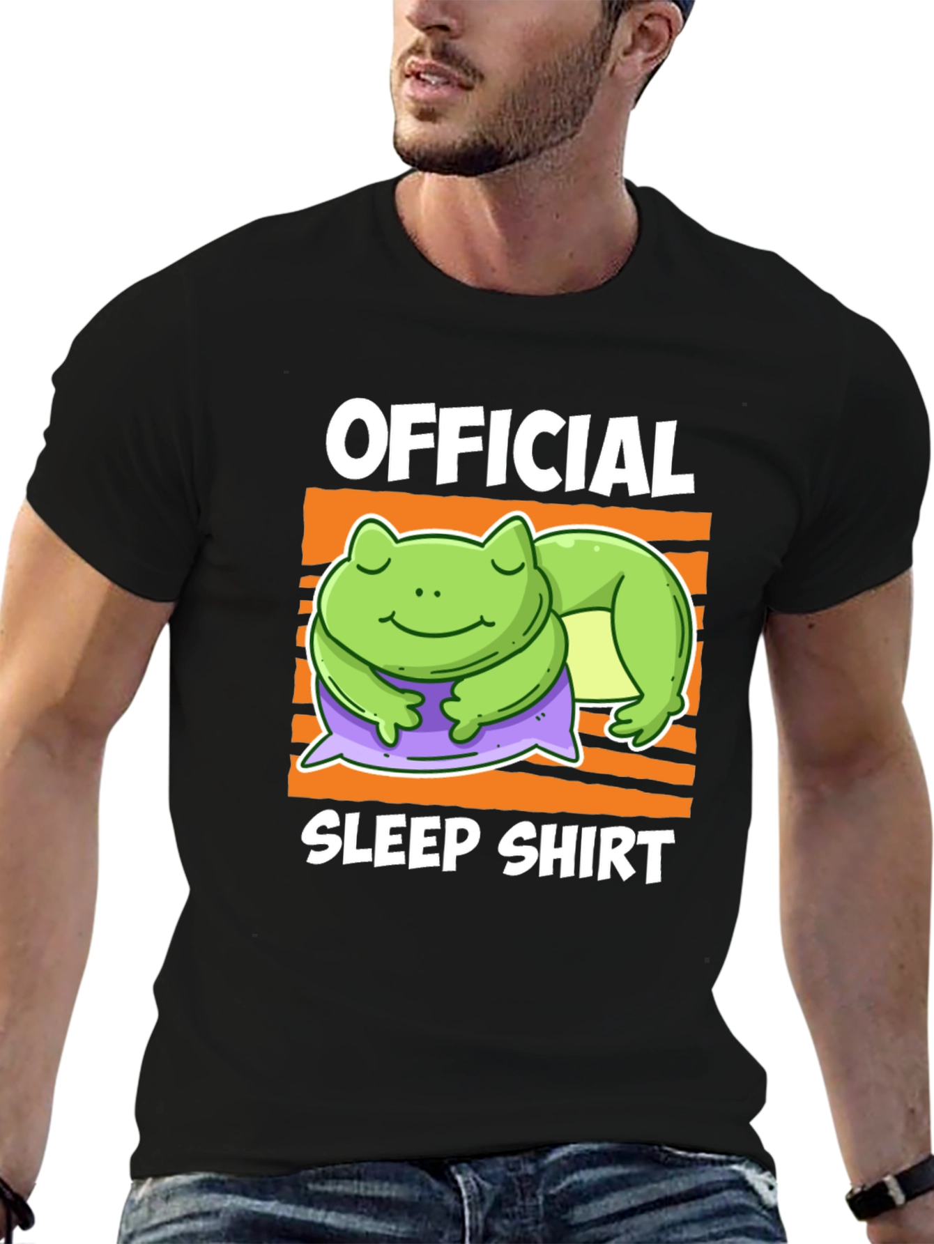 Black Official Sleep Shirt - Lazy Frog Graphic Tee view 6