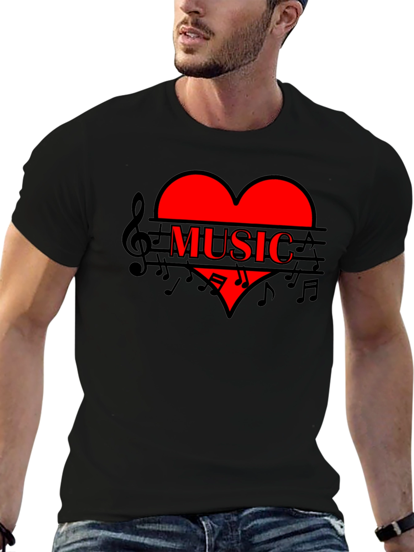 Black Music Heart T-Shirt - Stylish Graphic Tee view 6