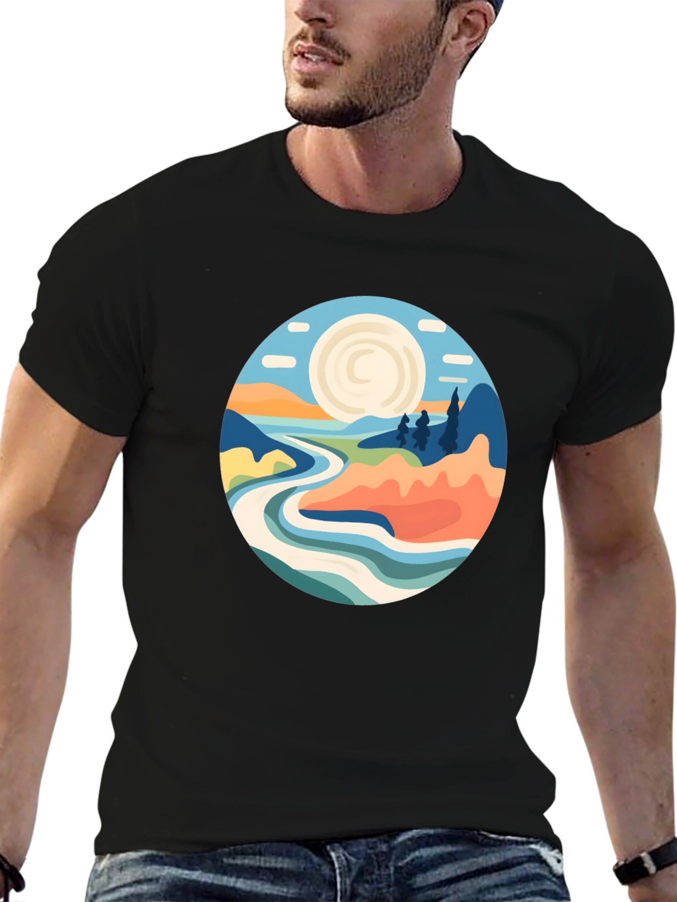 Black Nature Landscape Graphic T-Shirt view 6