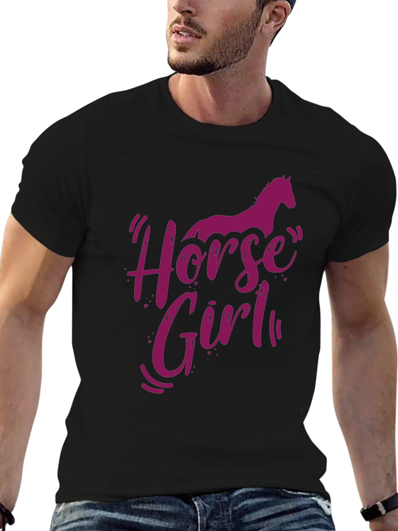 Black Horse Girl Graphic Tee - Unisex Black Cotton T-Shirt view 6