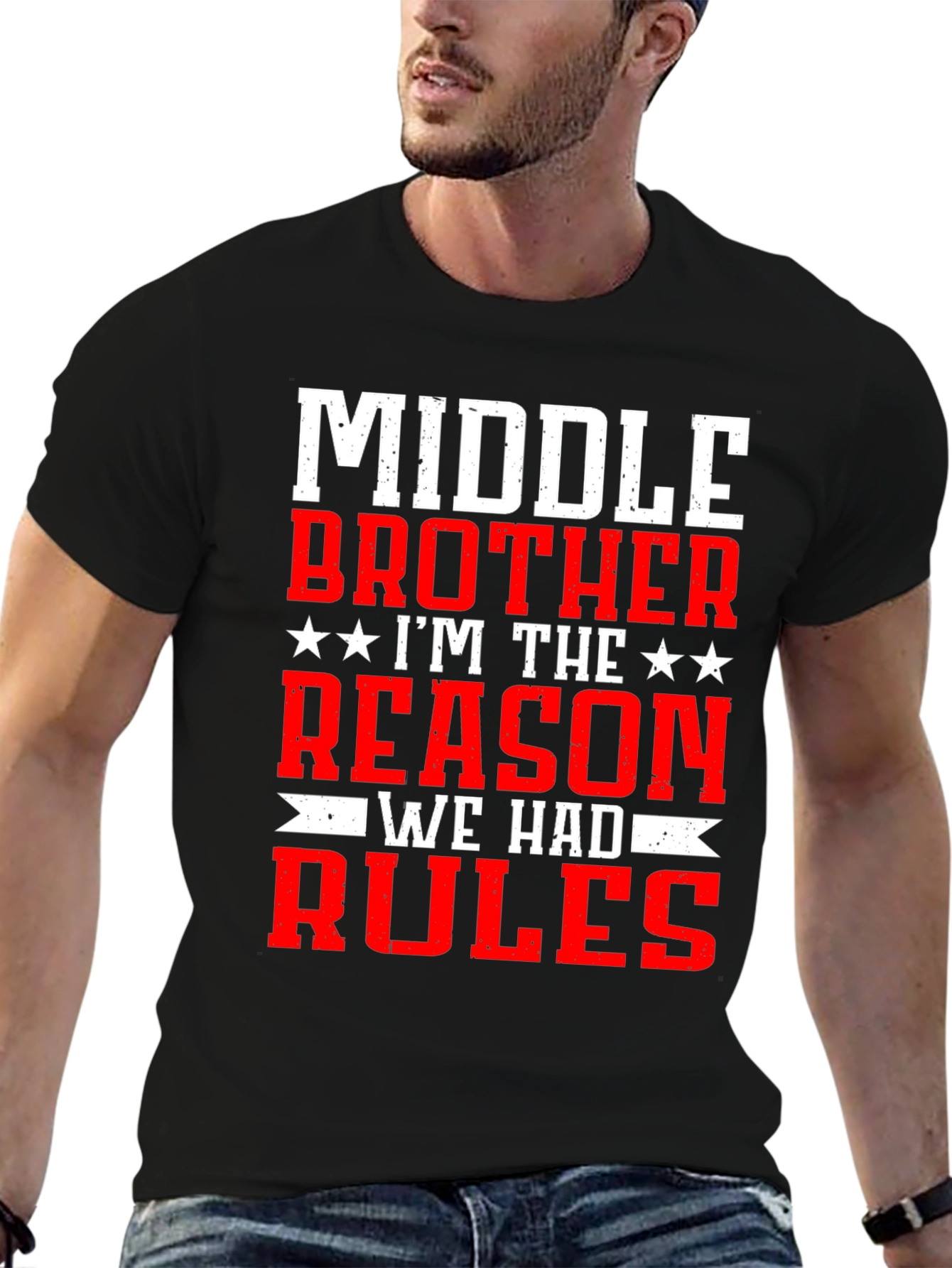 Black Middle Brother Reason Rules T-Shirt view 6