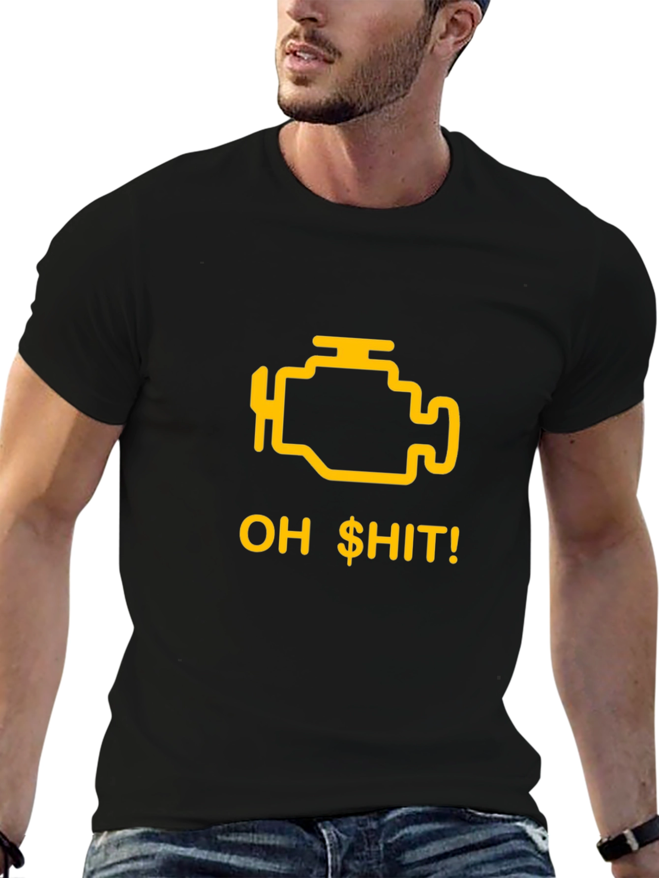 Black Check Engine Funny Graphic T-Shirt view 6