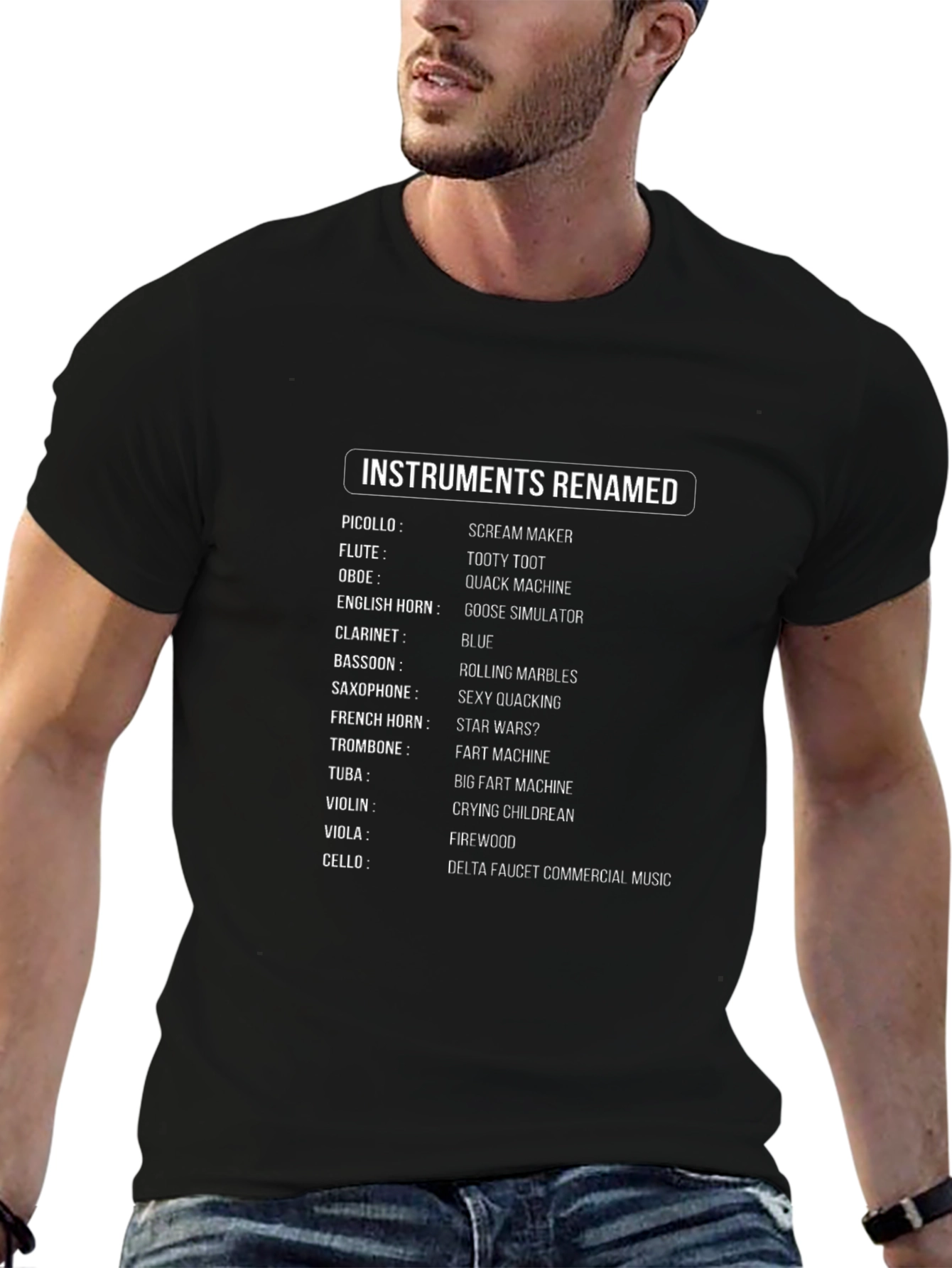 Black Instruments Renamed Funny Musician T-Shirt view 6