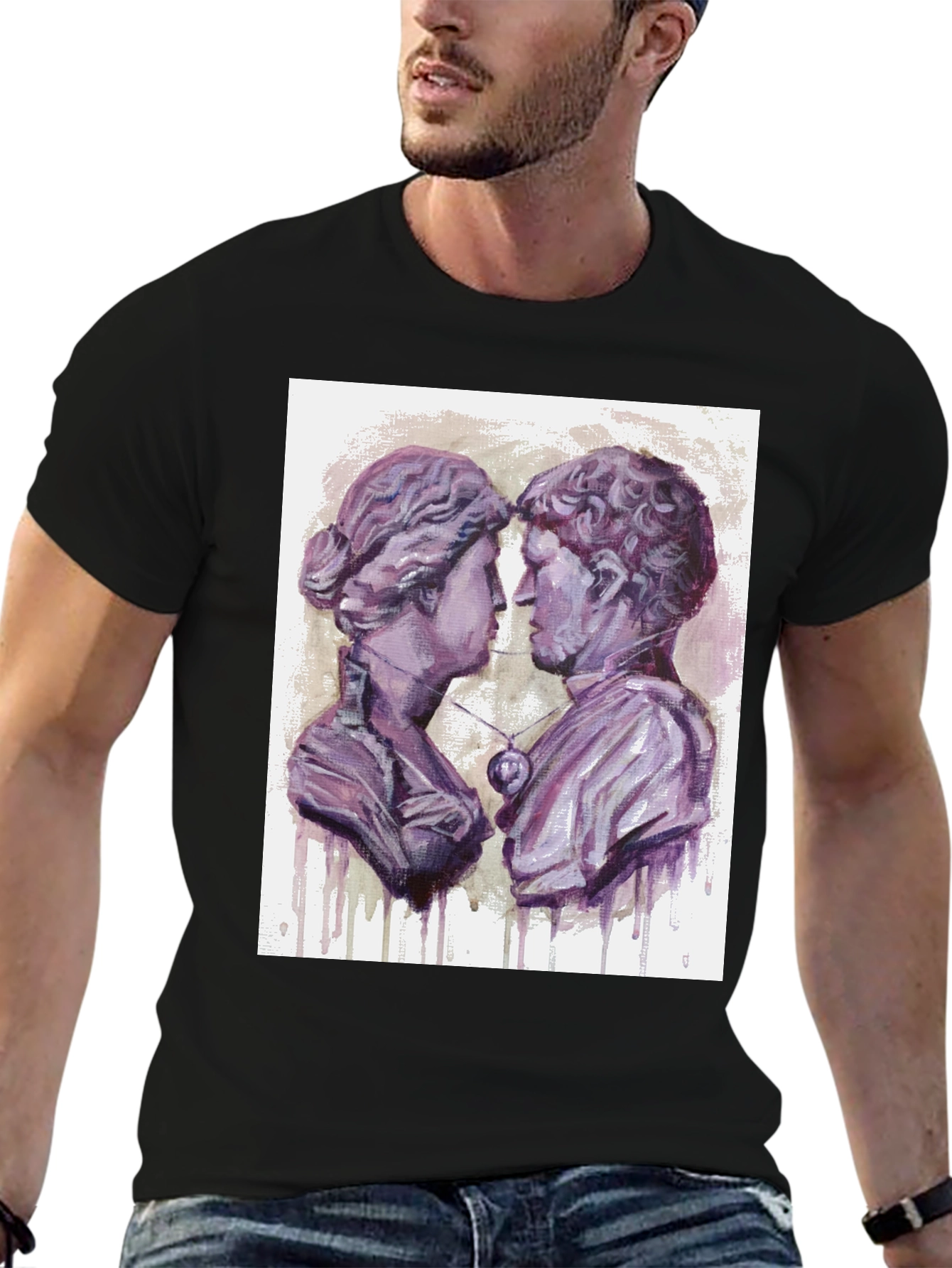 Black Ancient Lovers T-Shirt - Unique Artistic Design view 6