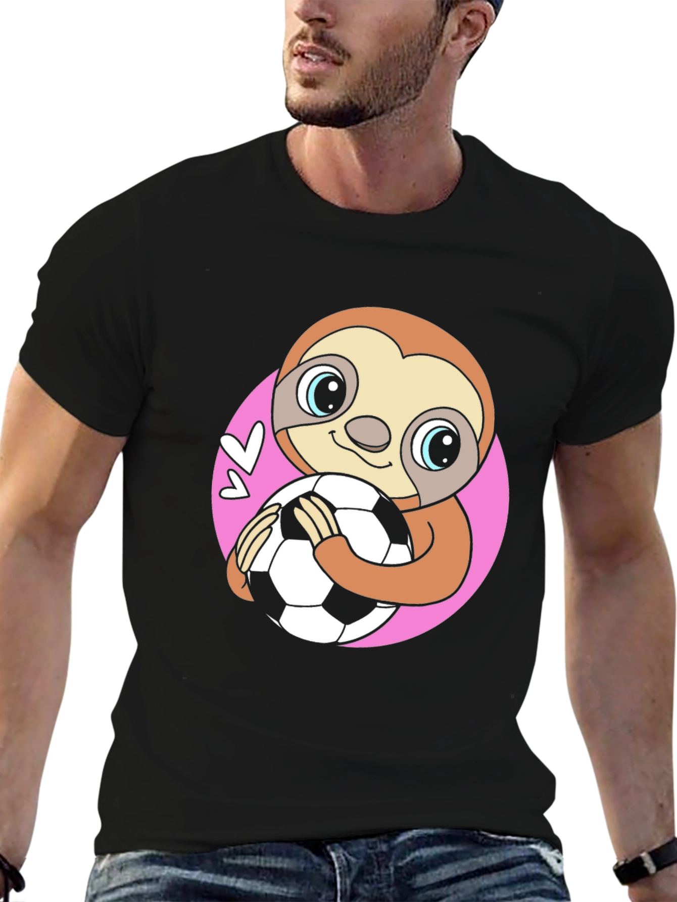 Black Sloth Soccer Fan T-Shirt - Cute Animal Tee view 6