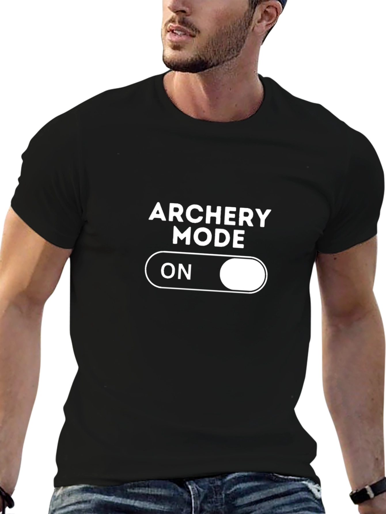 Black Archery Mode ON T-Shirt - Black Graphic Tee view 6