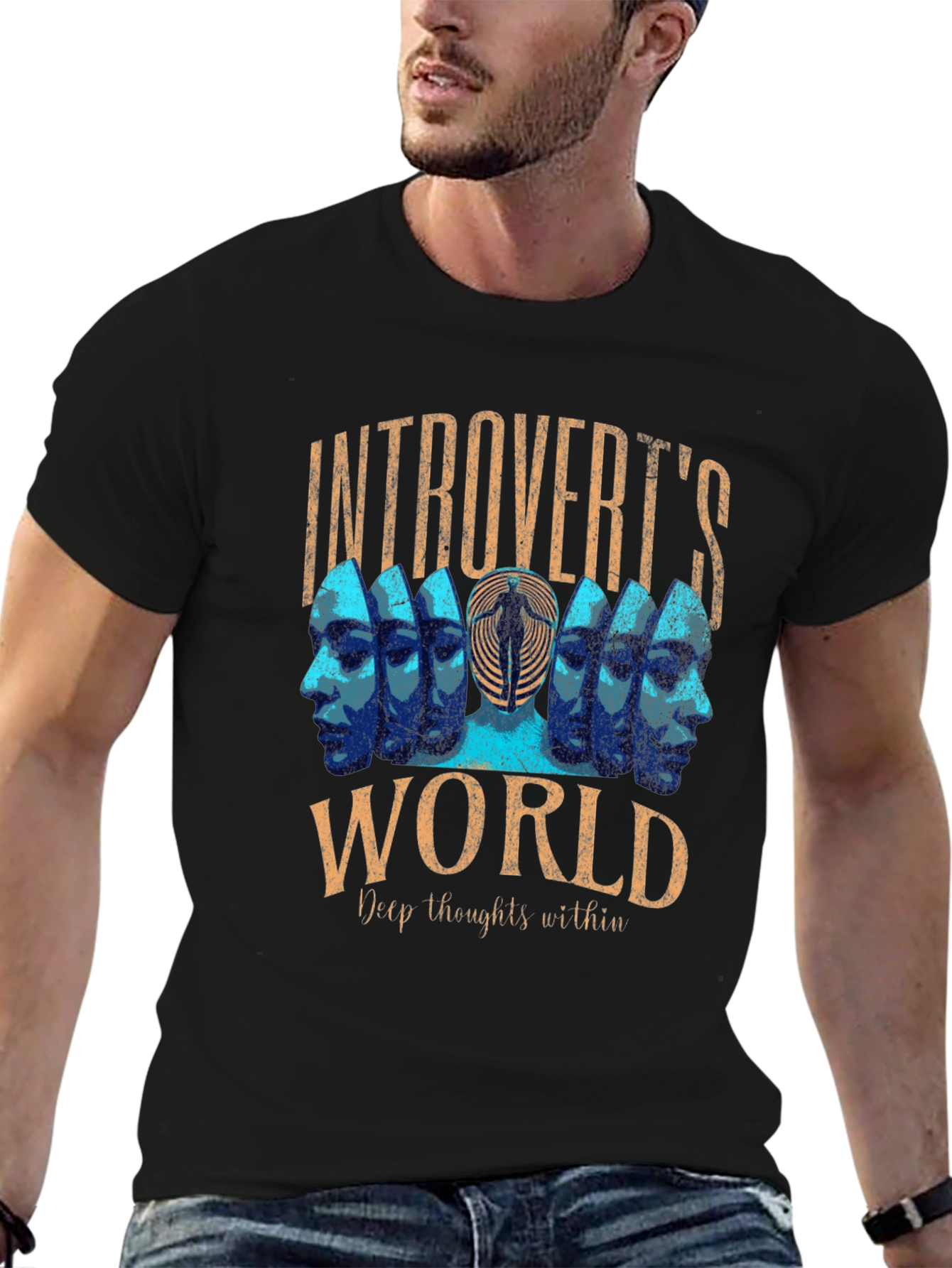 Black Introvert's World Graphic T-Shirt - Deep Thoughts Tee view 6