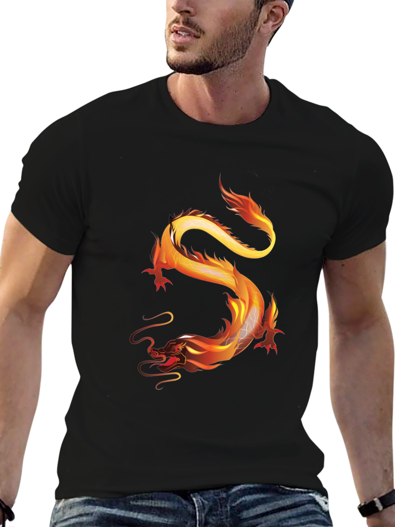 Black Fiery Dragon Graphic Tee - Black view 6