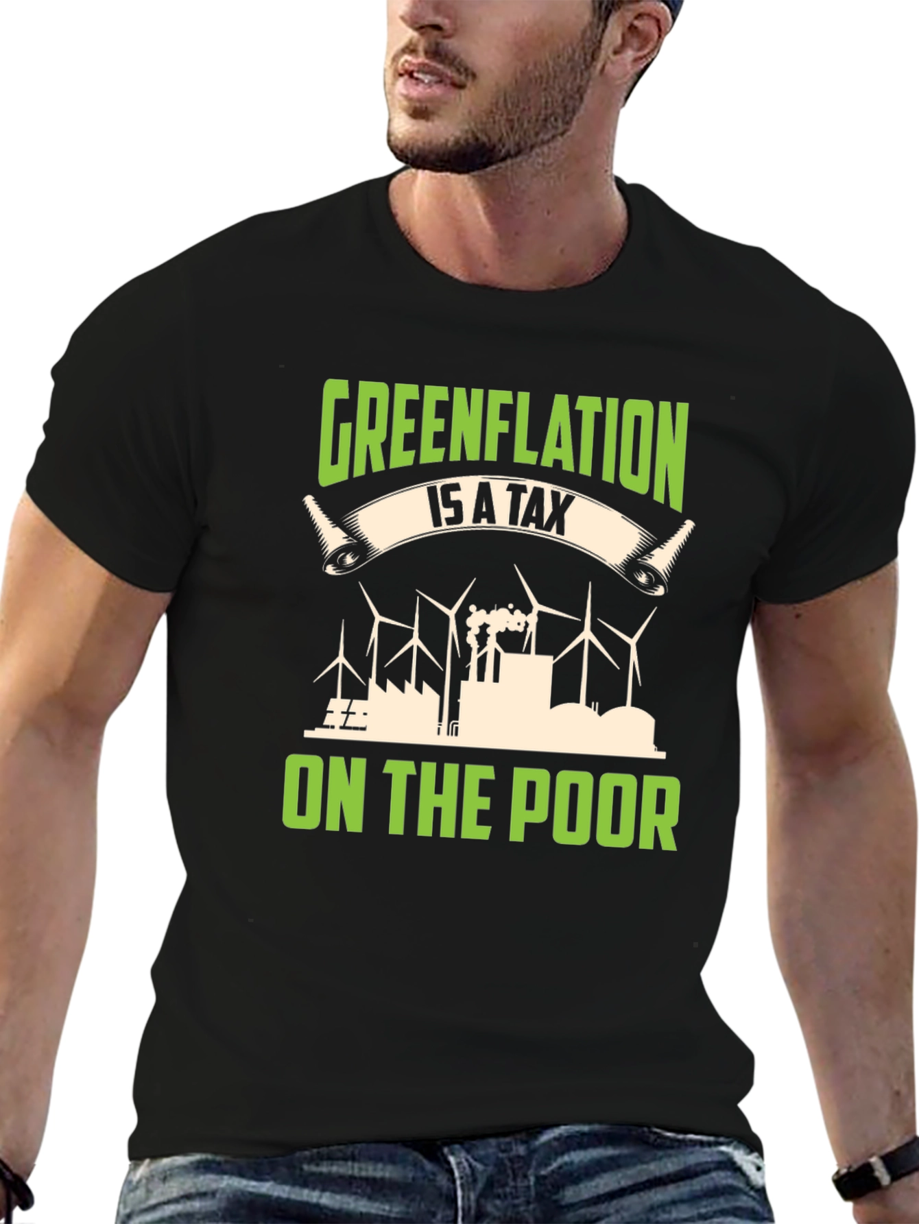 Black Greenflation T-Shirt: Tax on the Poor Political Tee view 6
