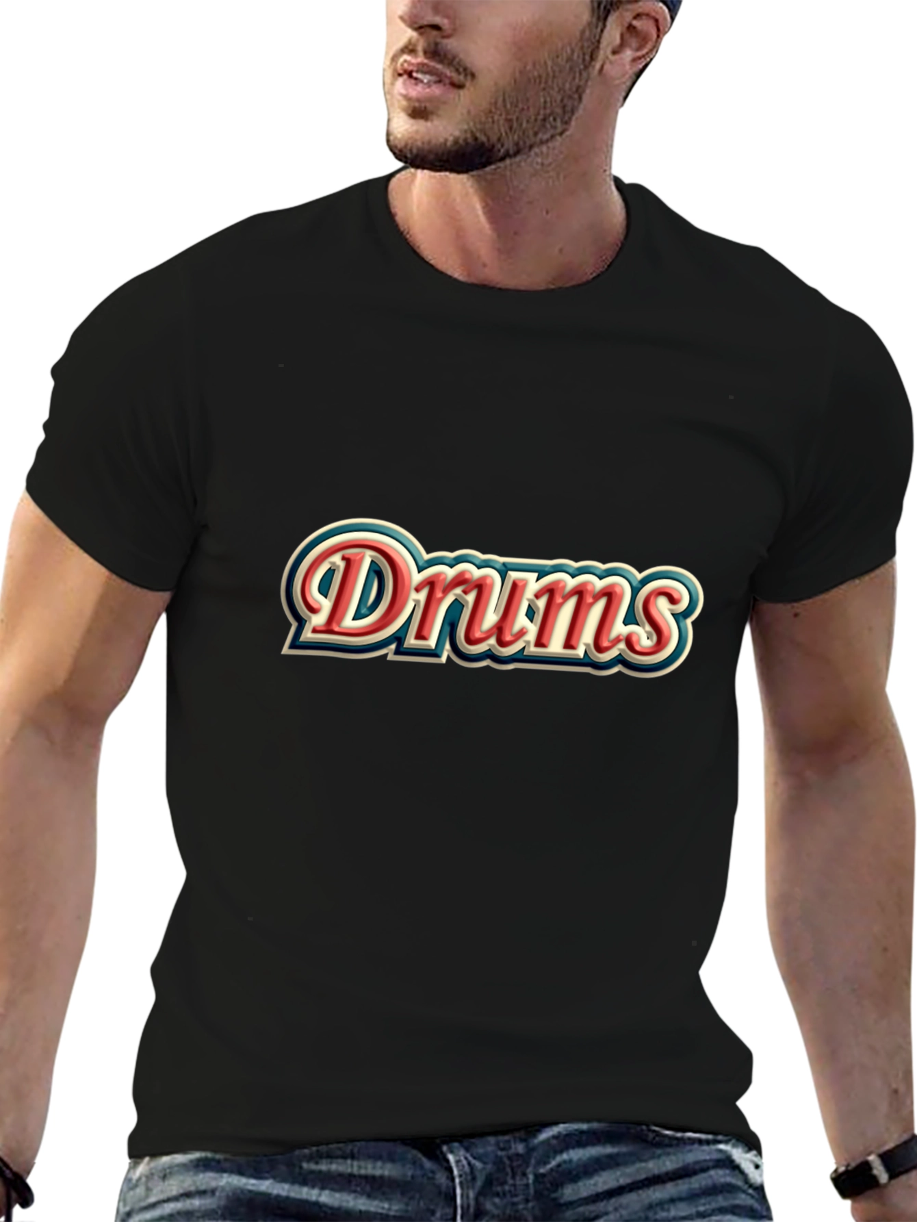 Black Drums Retro Style Black T-Shirt view 6