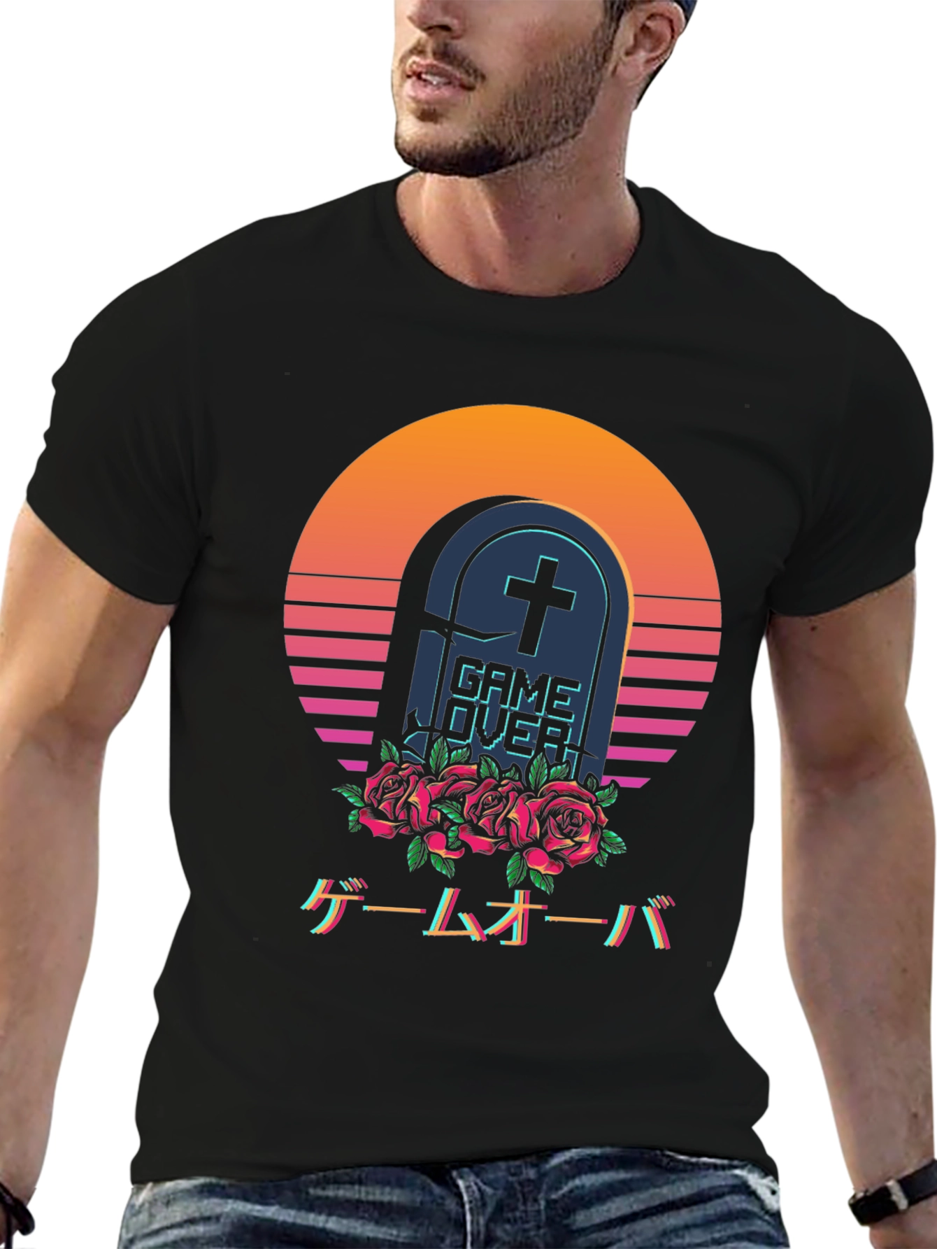 Black Game Over Tombstone T-Shirt - Vaporwave Aesthetic view 6