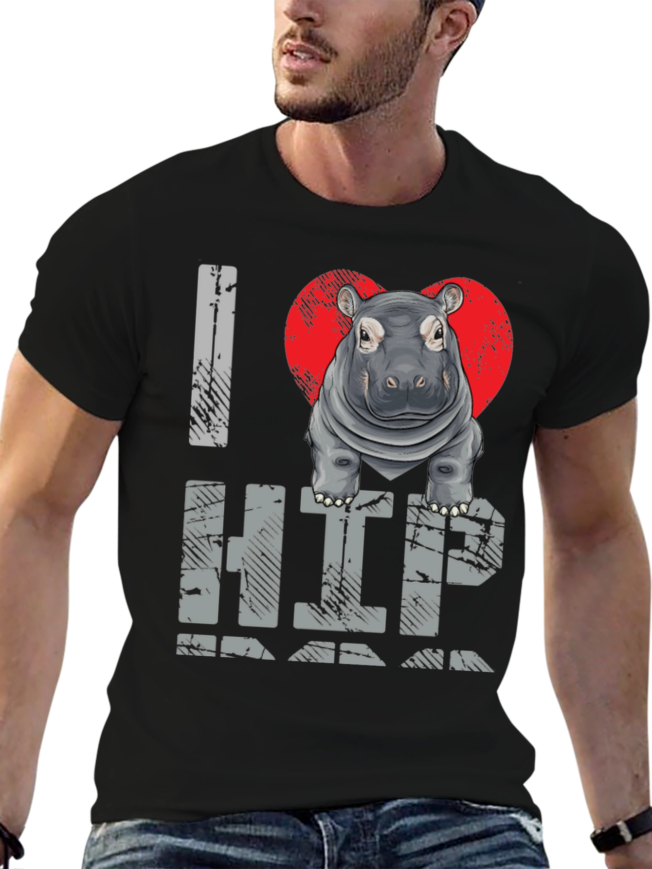 Black I Heart Hippo T-Shirt - Unisex Graphic Tee view 6