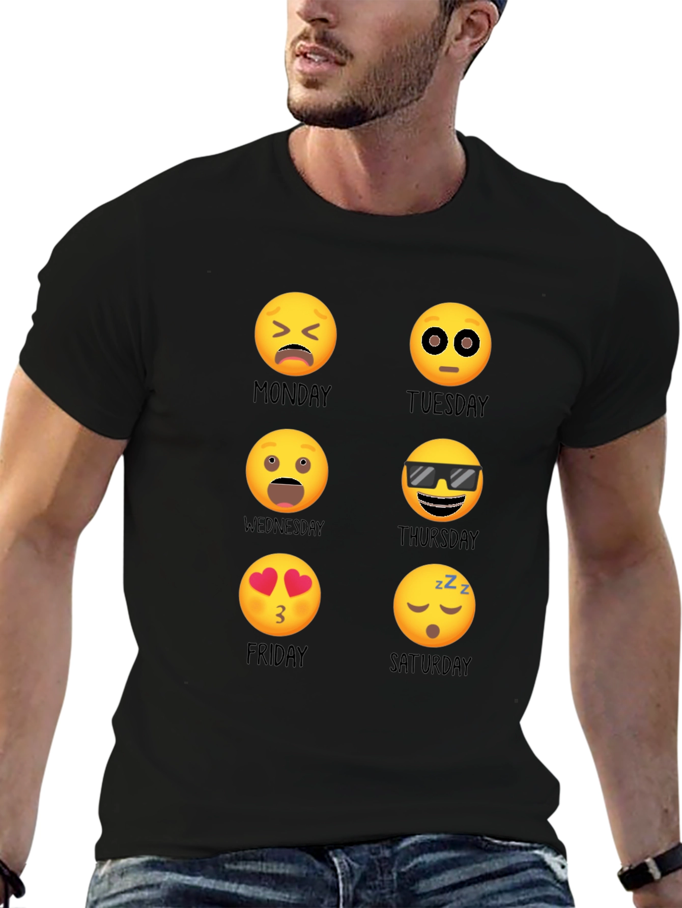 Black Emoji Days of the Week T-Shirt view 6