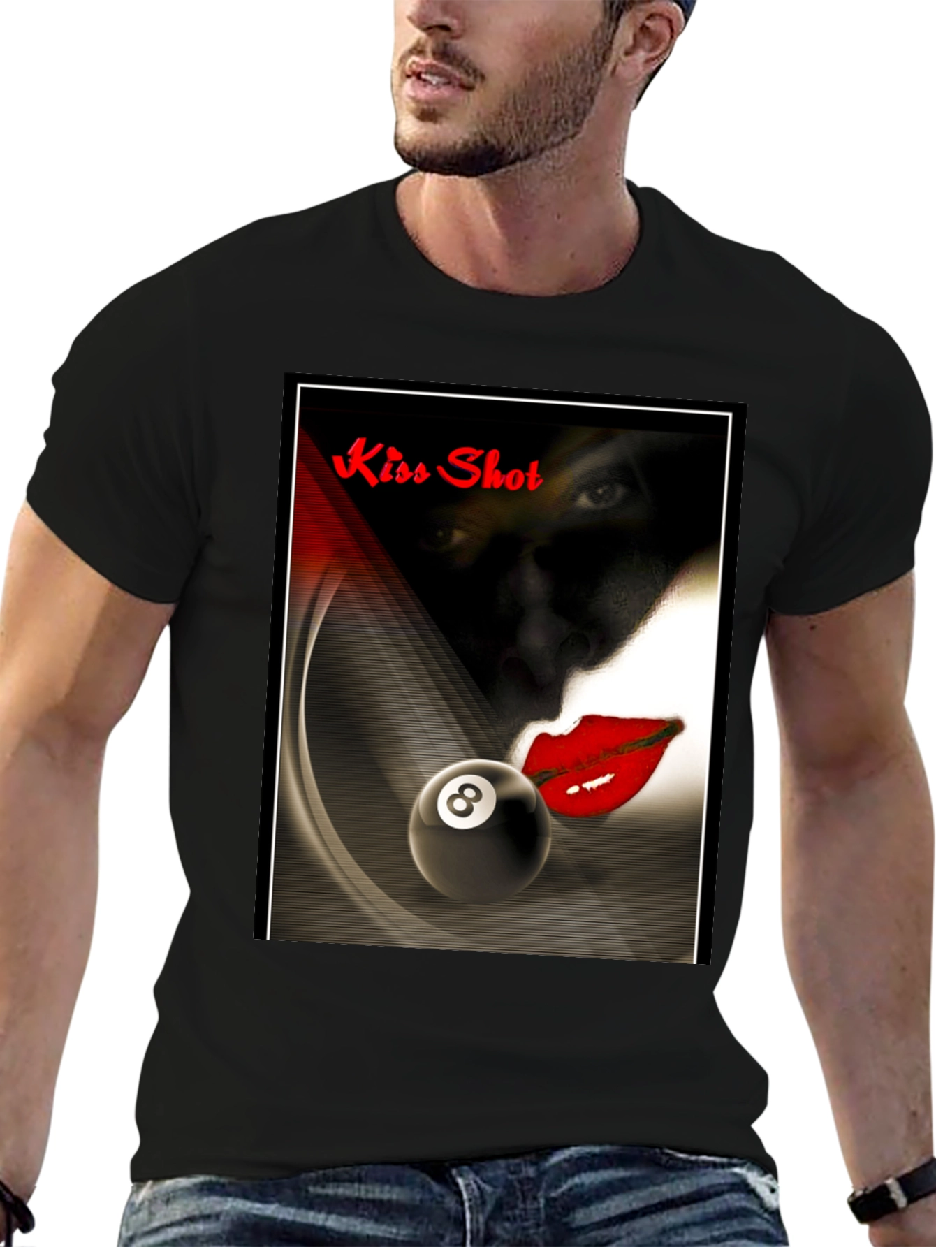 Black Kiss Shot Graphic T-Shirt - Billiards Themed Tee view 6