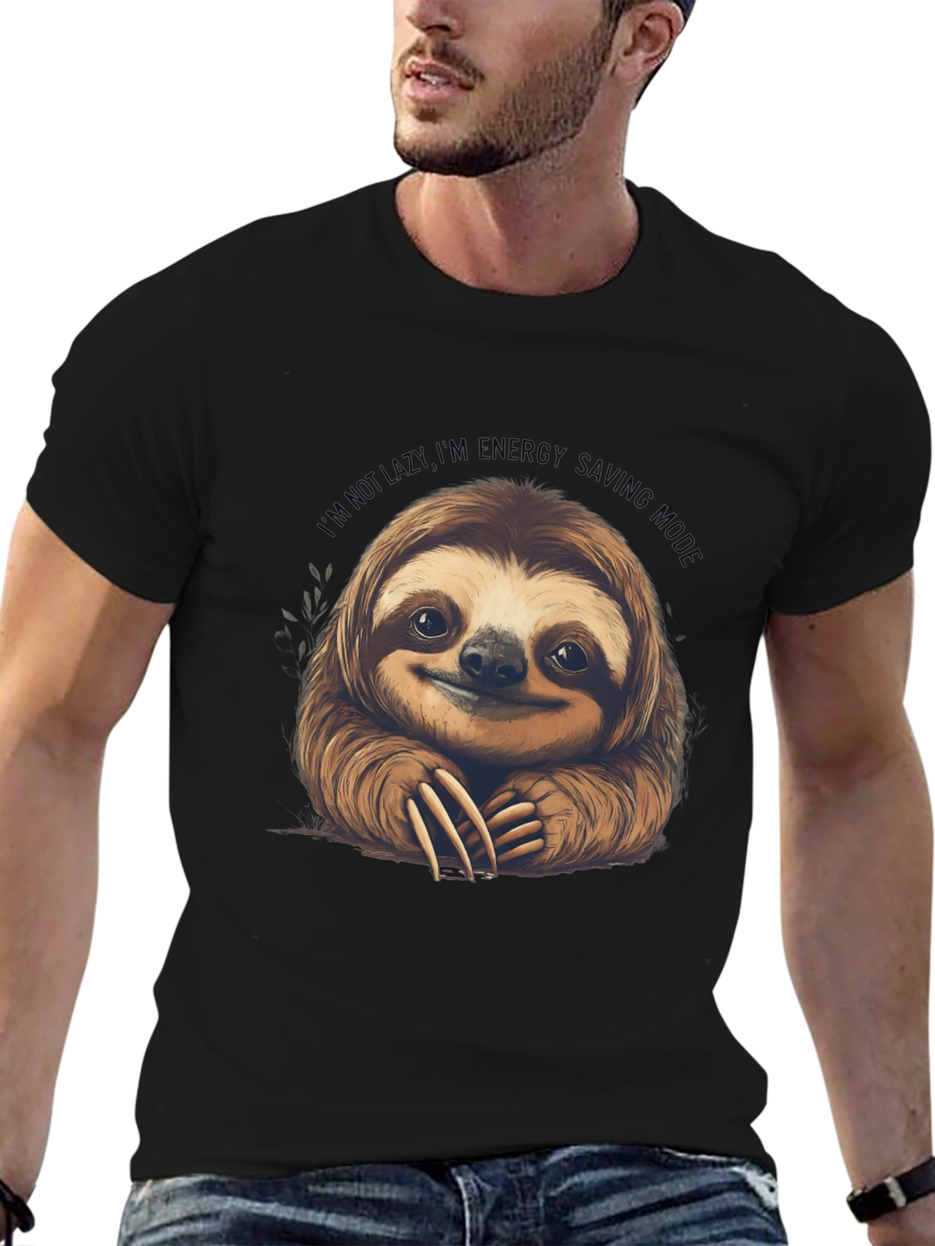 Black Sloth Energy Saving Mode Graphic Tee view 6
