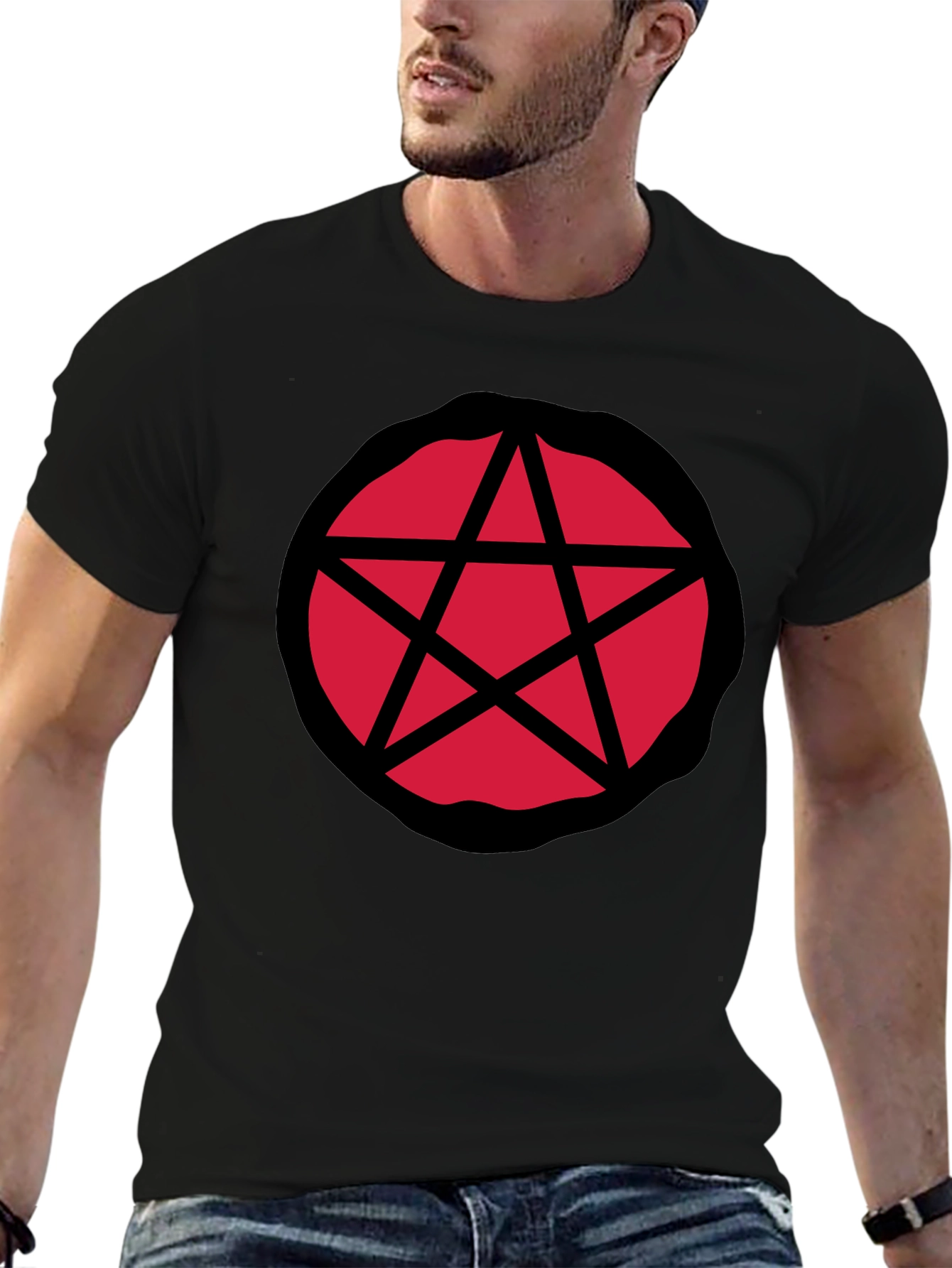 Black Red Pentagram Graphic Black T-Shirt view 6