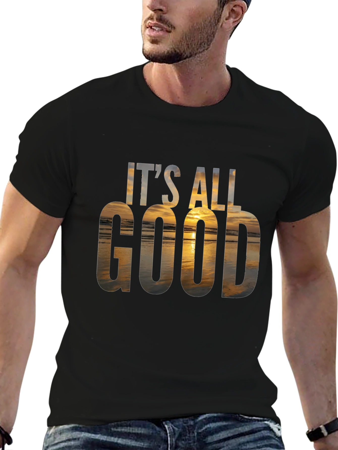 Black It's All Good Graphic Tee - Beach Sunset T-Shirt view 6