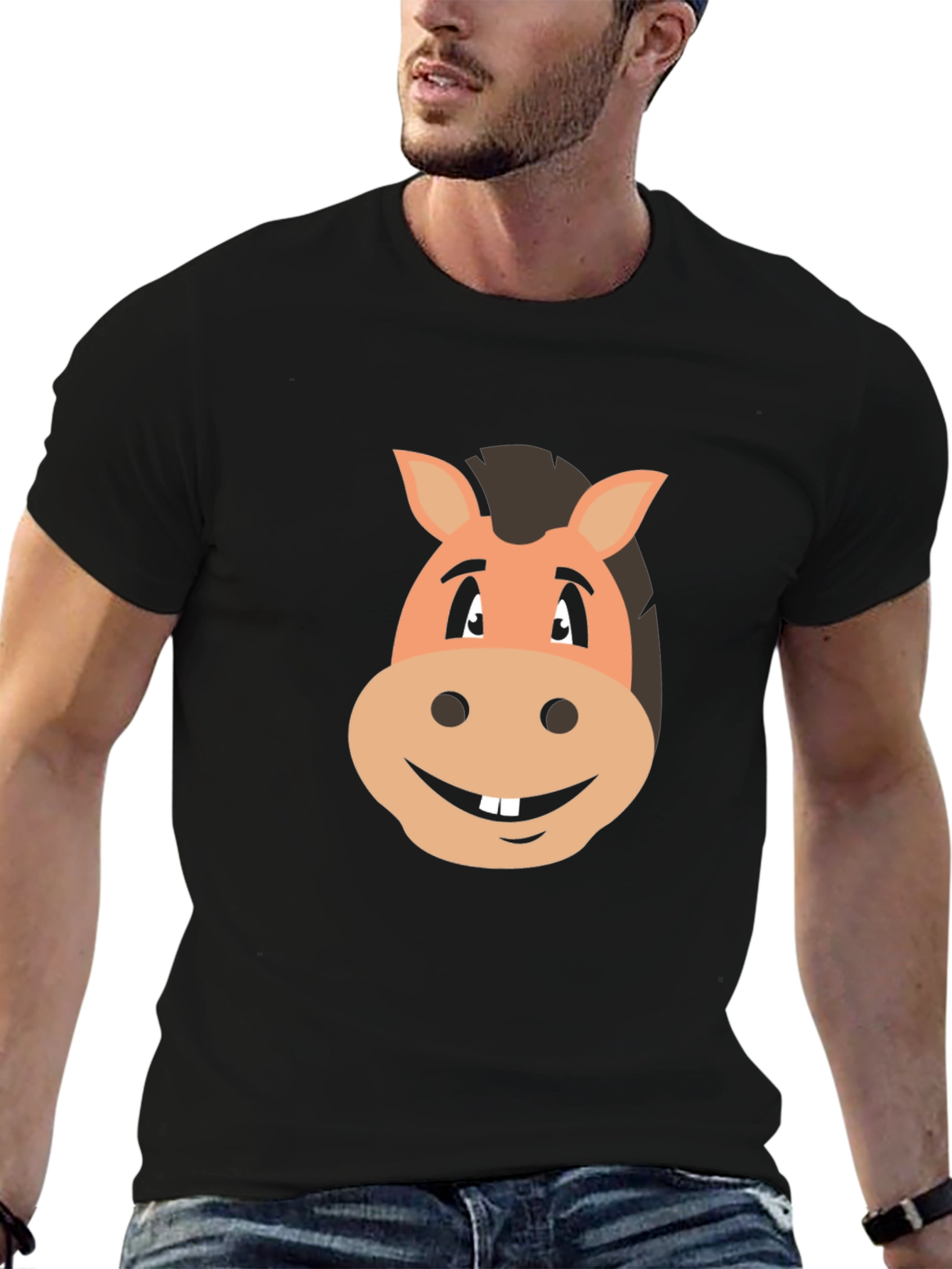 Black Funny Horse Cartoon Graphic Tee view 6