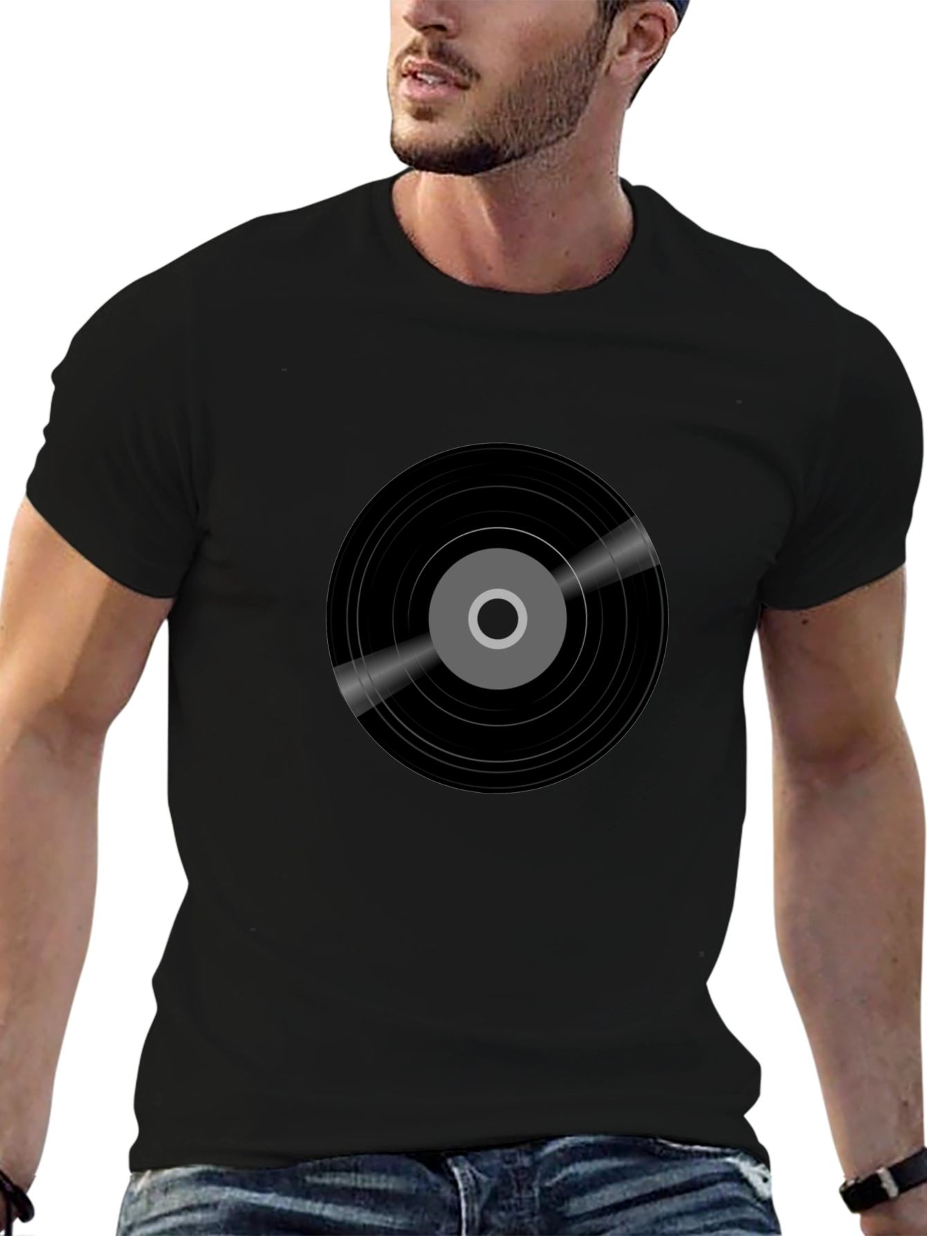 Black Retro Vinyl Record Graphic Tee - Black view 6