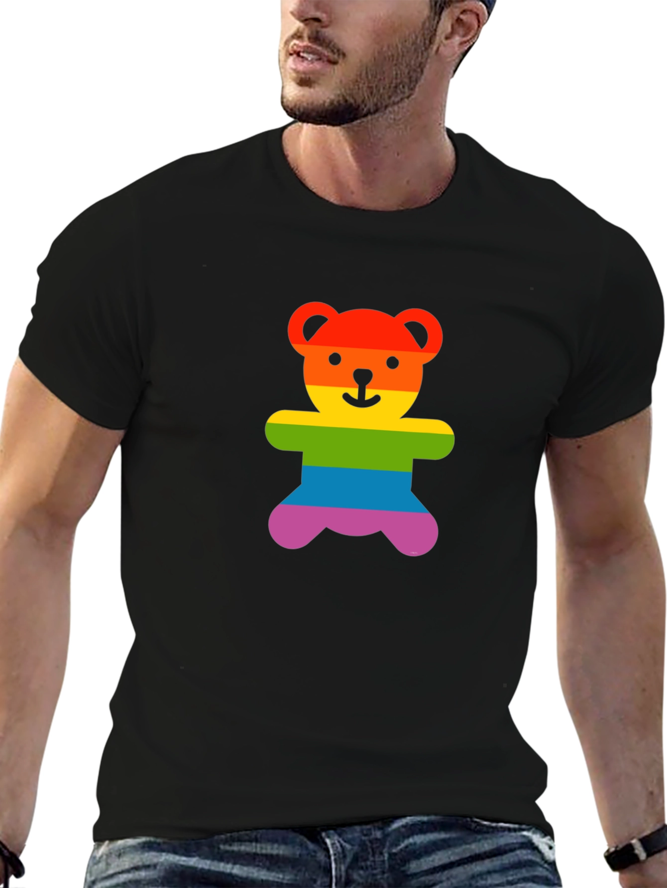 Black Rainbow Teddy Bear Graphic Tee - Pride Shirt view 6