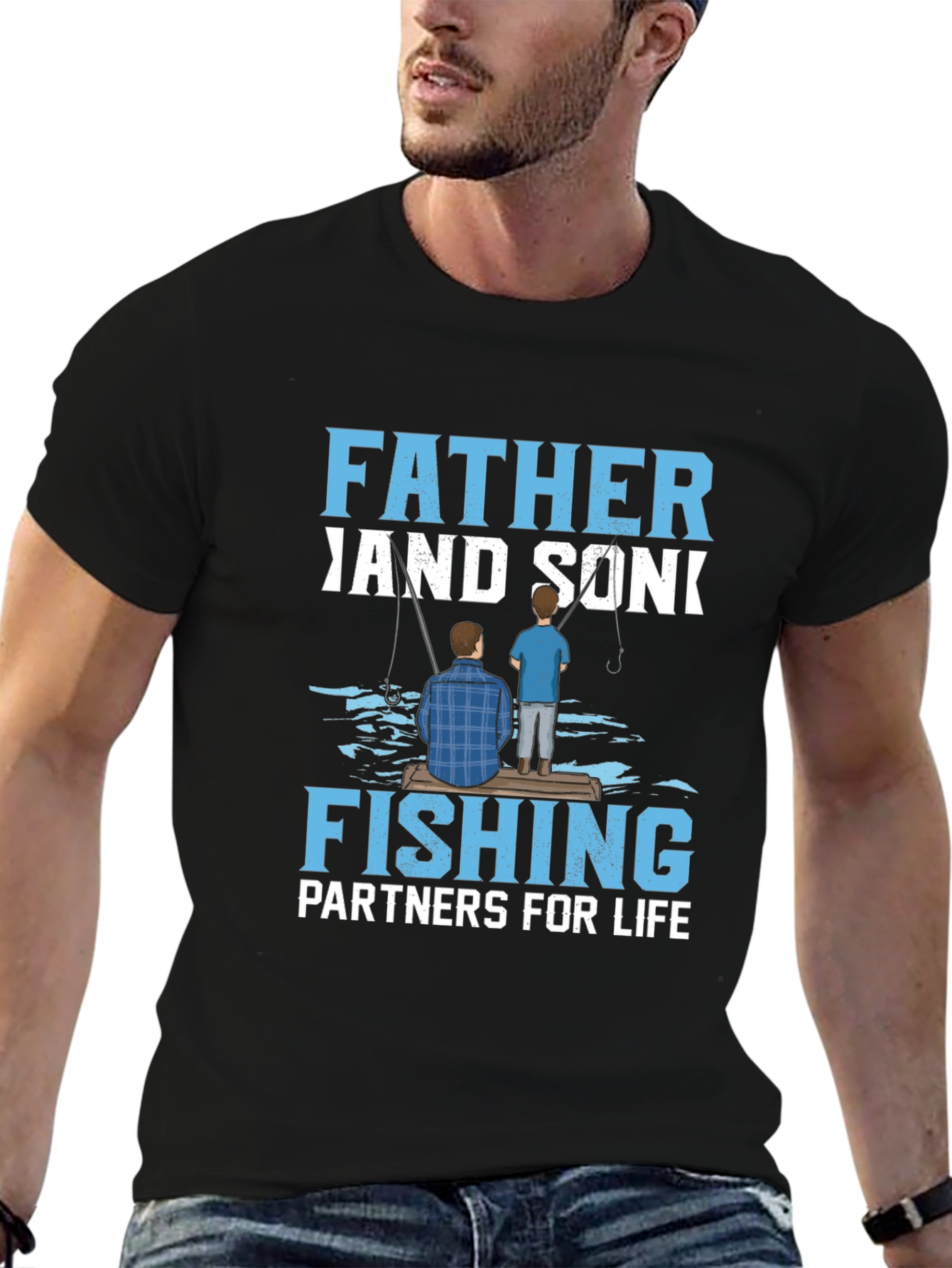 Black Father and Son Fishing Partners T-Shirt view 6