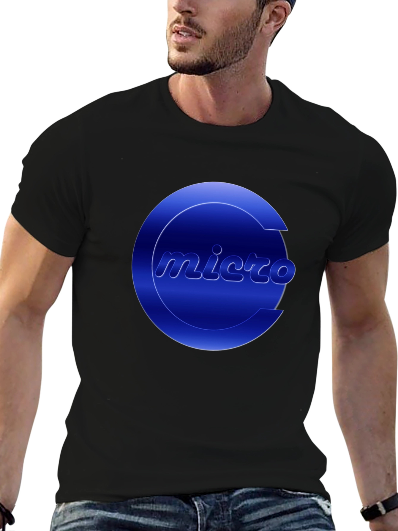 Black Micro Graphic Tee - Cool Blue Logo T-Shirt view 6
