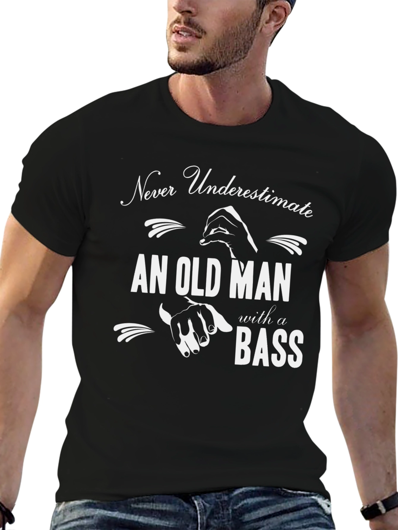 Black Never Underestimate Old Man with Bass T-Shirt view 6