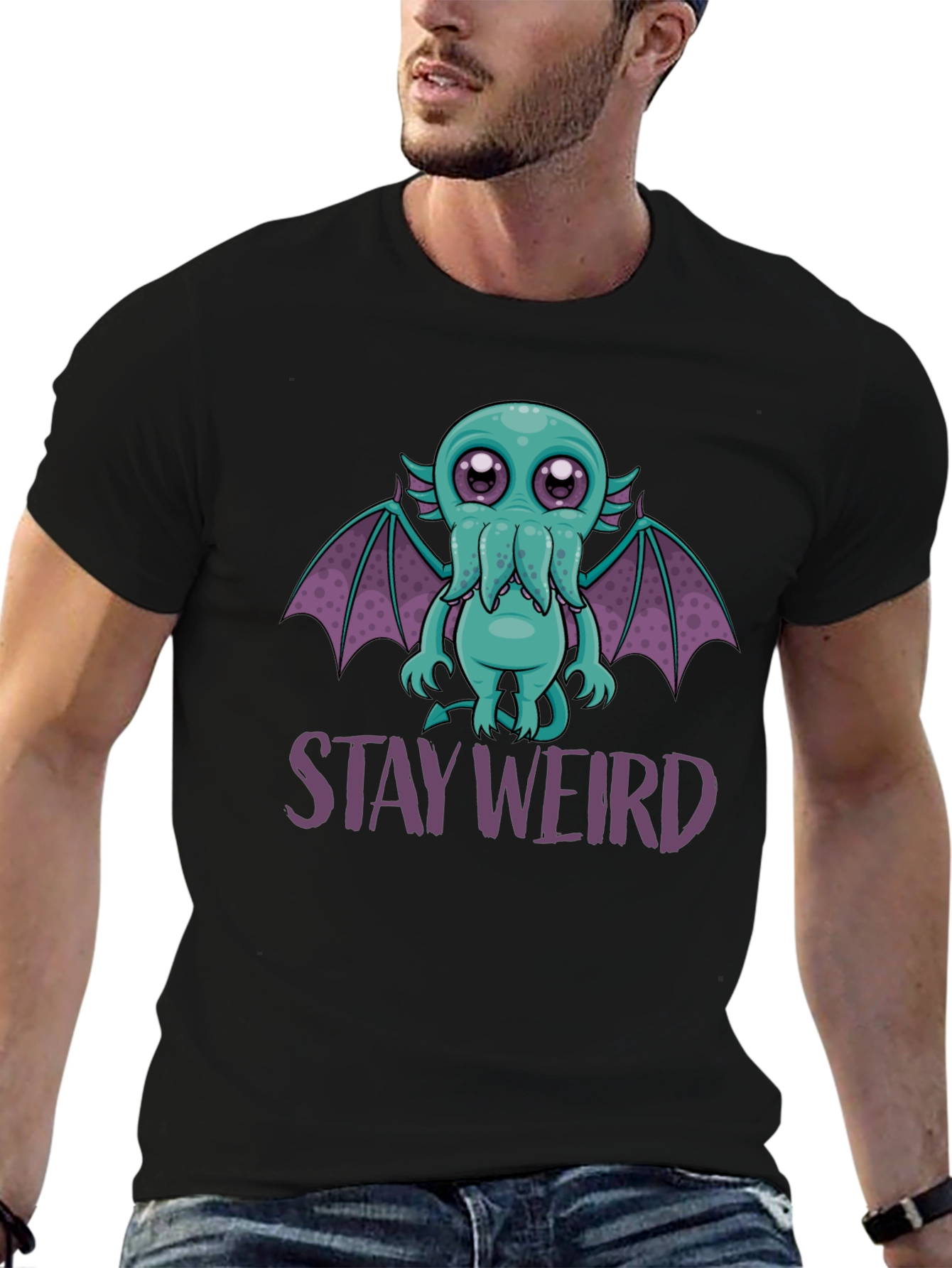 Black Stay Weird Cthulhu T-Shirt - Fun Graphic Tee view 6
