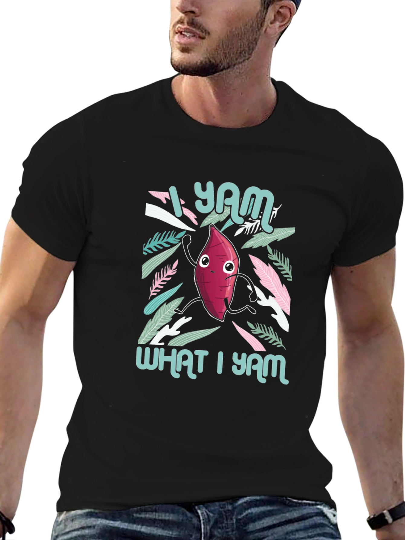 Black I Yam What I Yam Graphic Tee - Cute Sweet Potato T-Shirt view 6