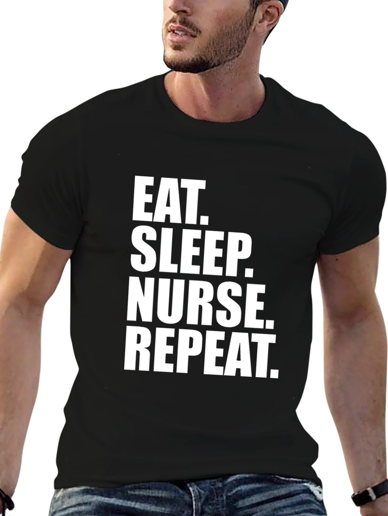 Black Eat Sleep Nurse Repeat Black T-Shirt view 6