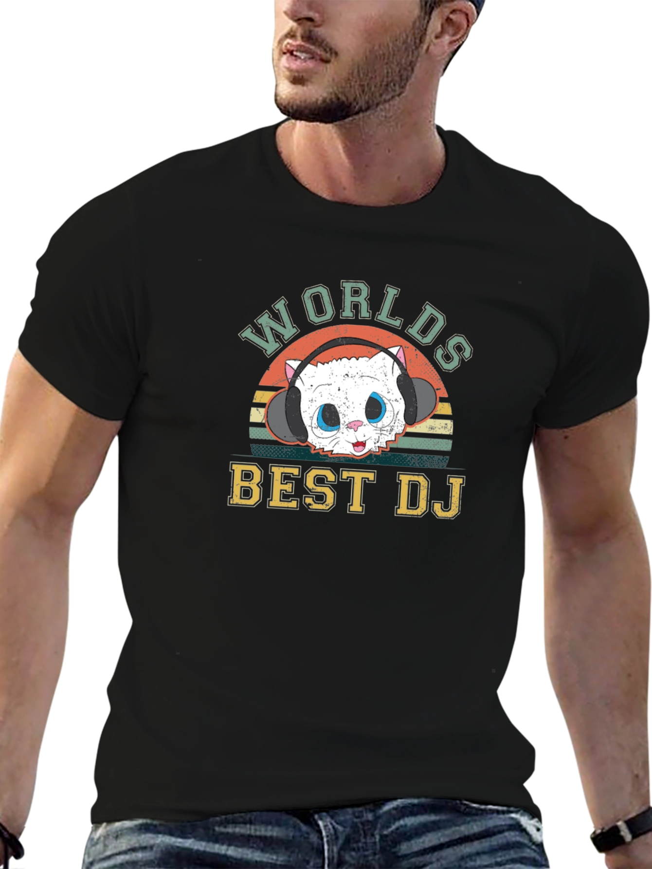 Black World's Best DJ Cat T-Shirt - Novelty Graphic Tee view 6