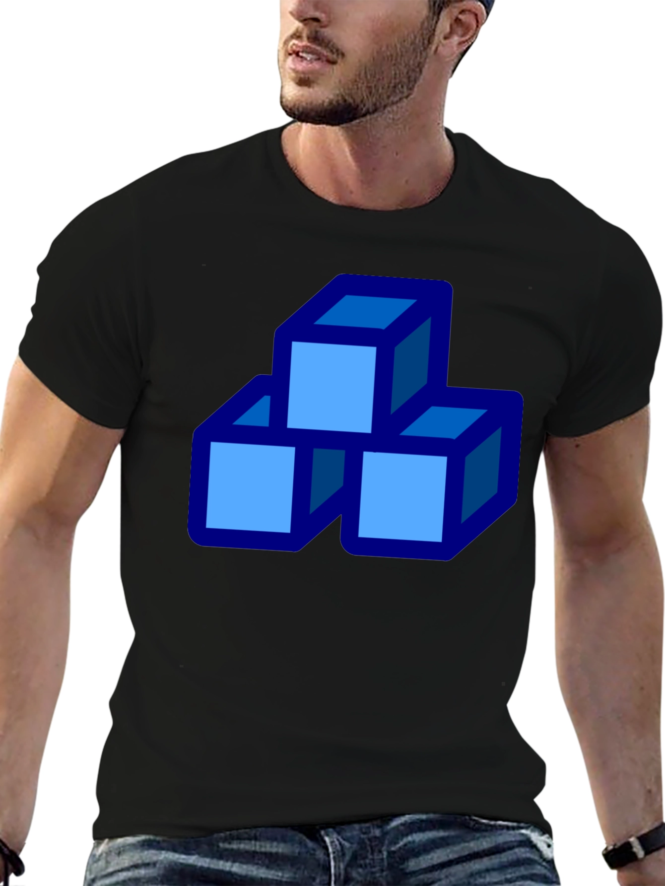 Black Geometric Cube Stack Graphic Tee - Modern Casual Shirt view 6