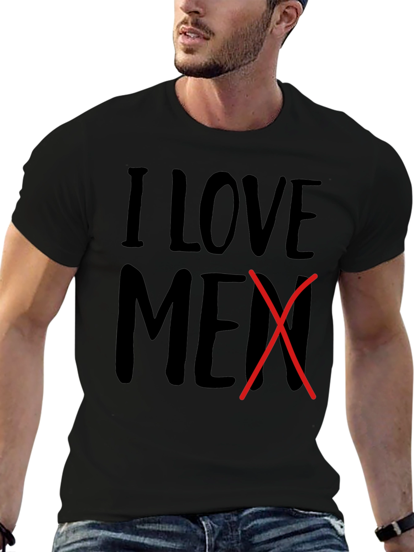 Black I Love Men Crossed Out Novelty T-Shirt view 6