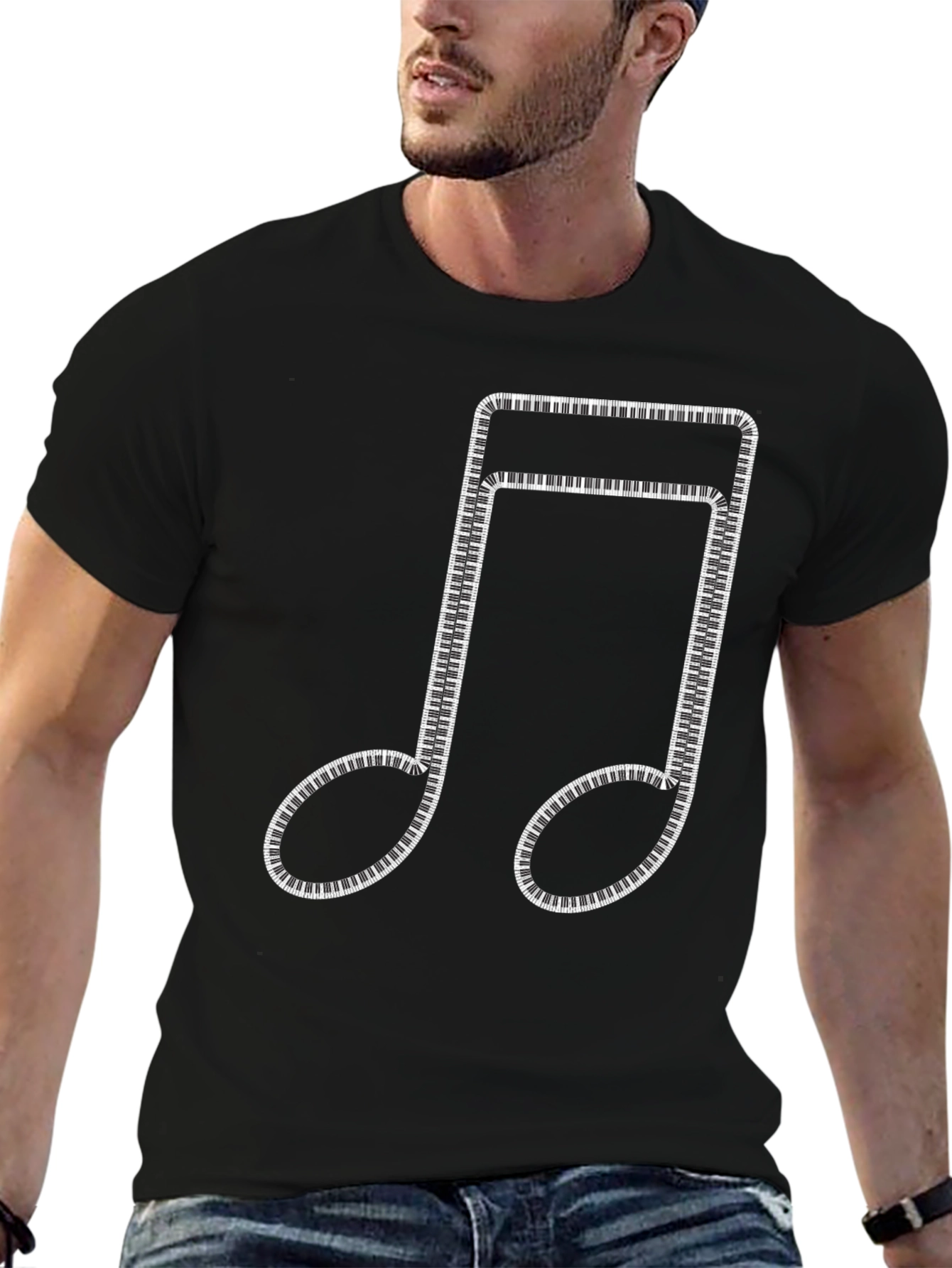 Black Musical Note Piano Keys Black T-Shirt view 6