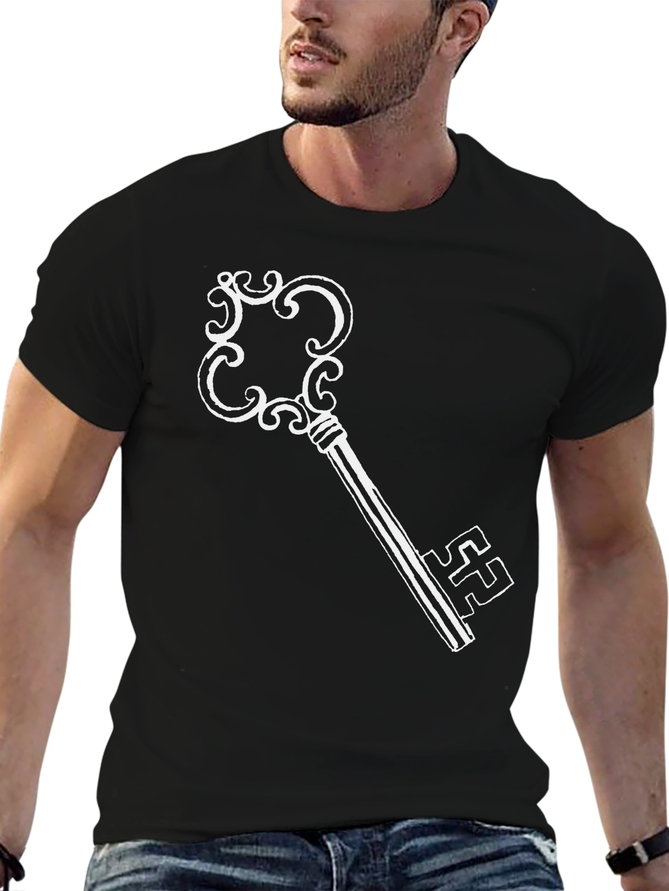 Black Vintage Key Graphic Black T-Shirt view 6