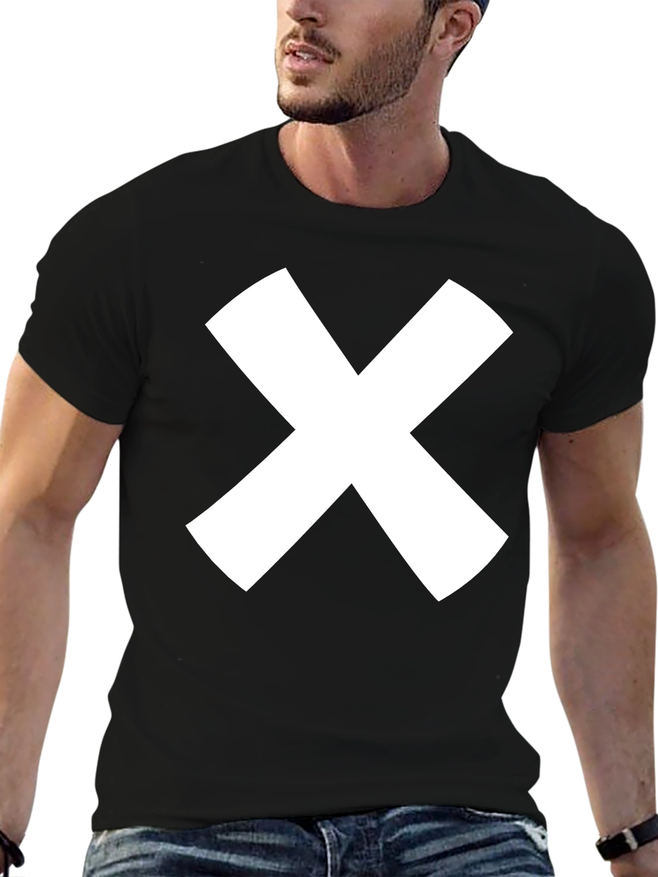 Black Bold White X Graphic Black T-Shirt - Modern Casual Style view 6