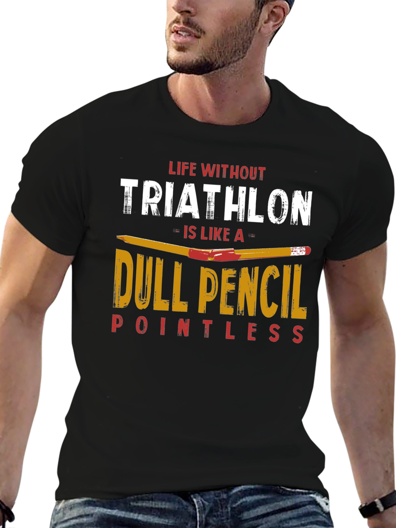 Black Triathlon Dull Pencil T-Shirt for Athletes view 6