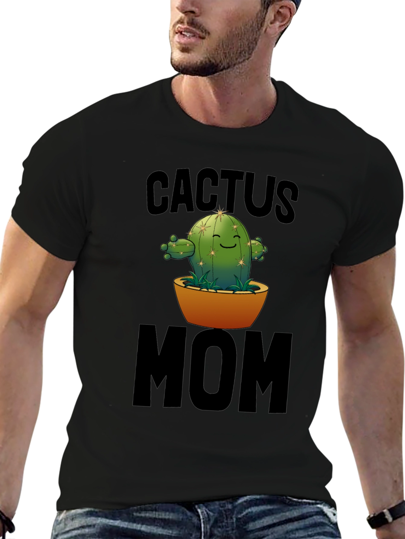 Black Cactus Mom Graphic Tee - Unisex Crew Neck view 6